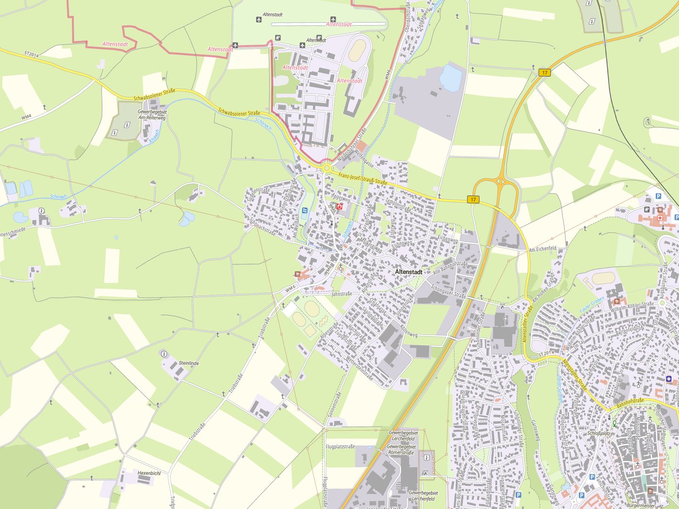 Kartenausschnitt Altenstadt mit Gewässern