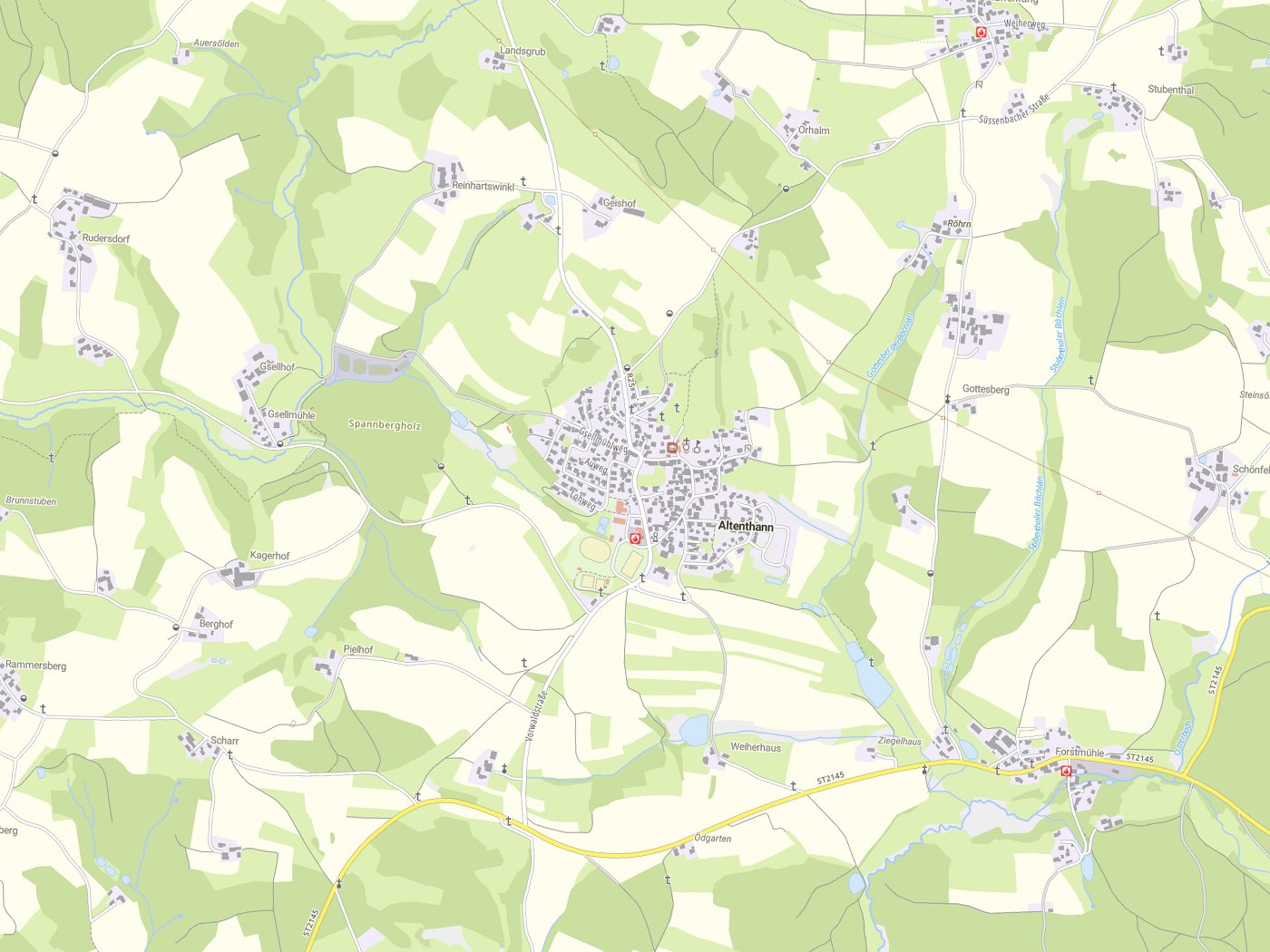 Kartenausschnitt Altenthann mit Gewässern