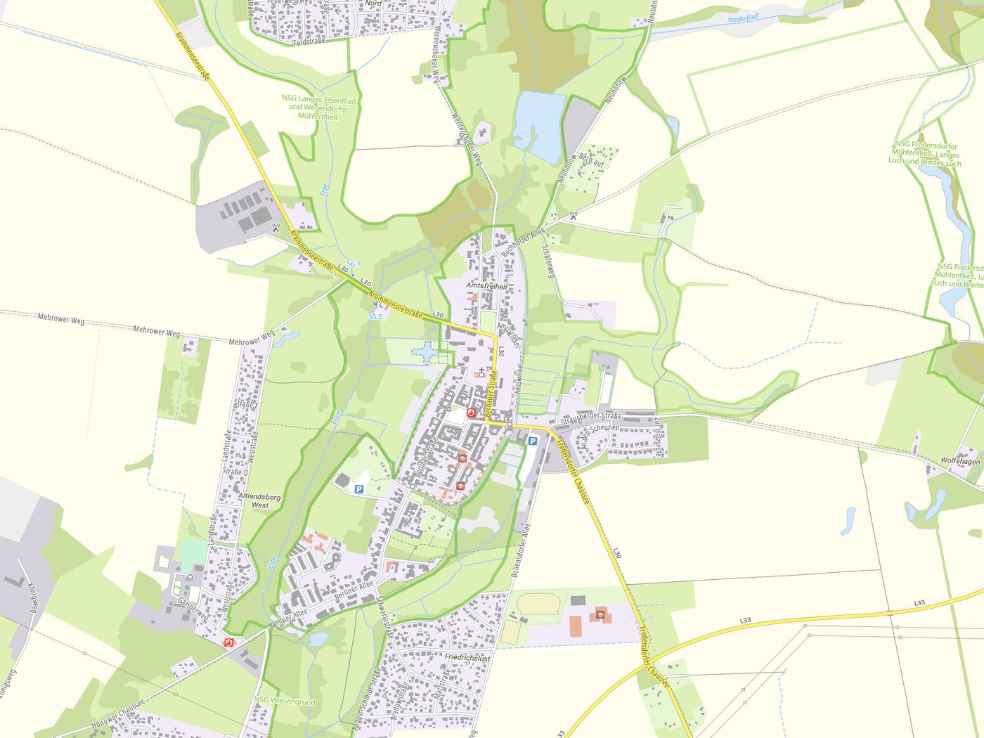 Kartenausschnitt Altlandsberg mit Gewässern