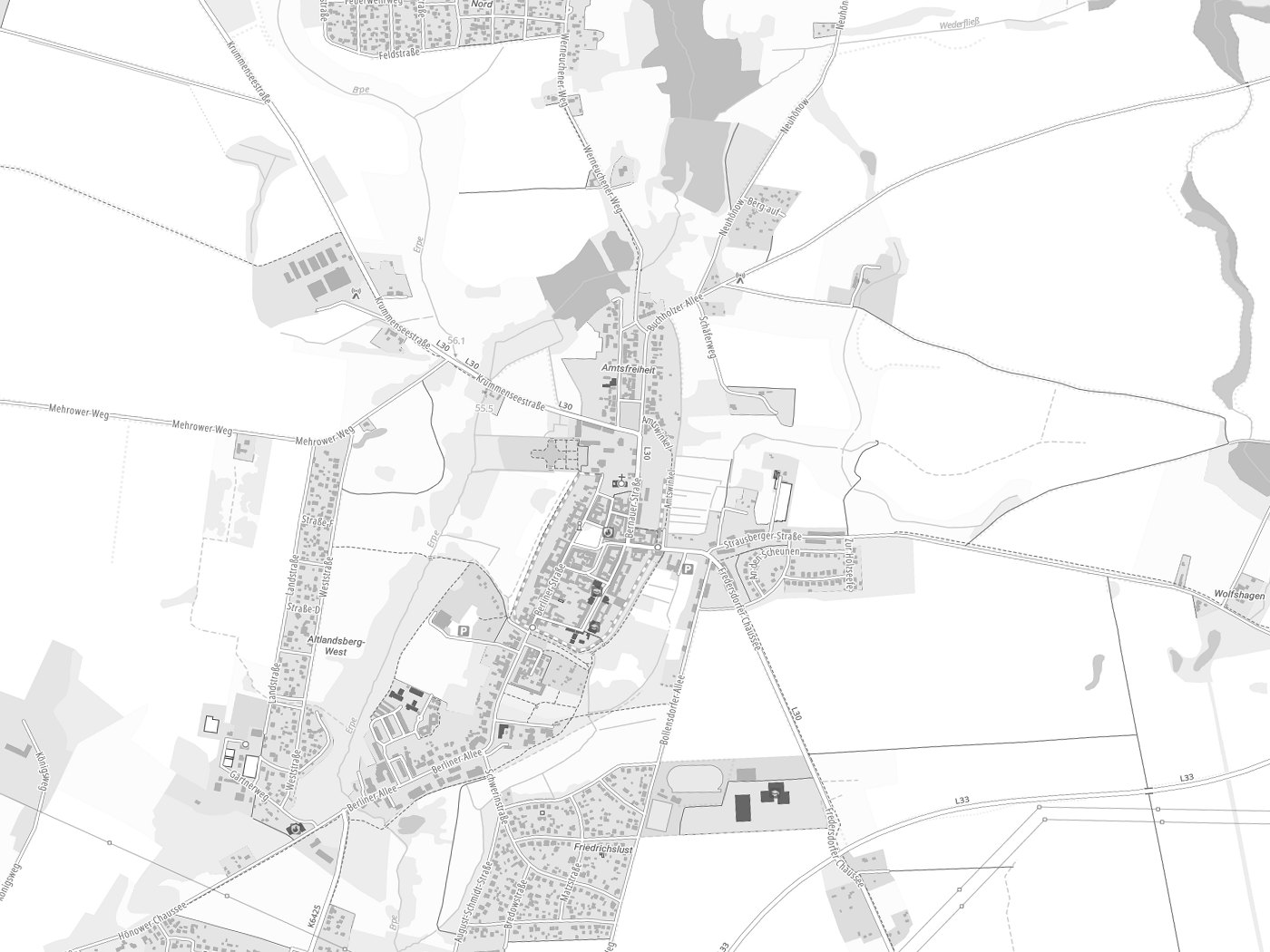 Kartenausschnitt Altlandsberg mit Gewässern