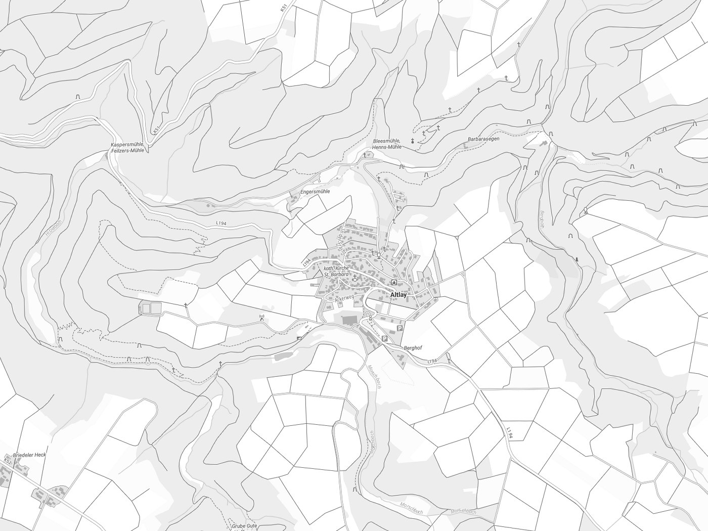 Kartenausschnitt Altlay mit Gewässern