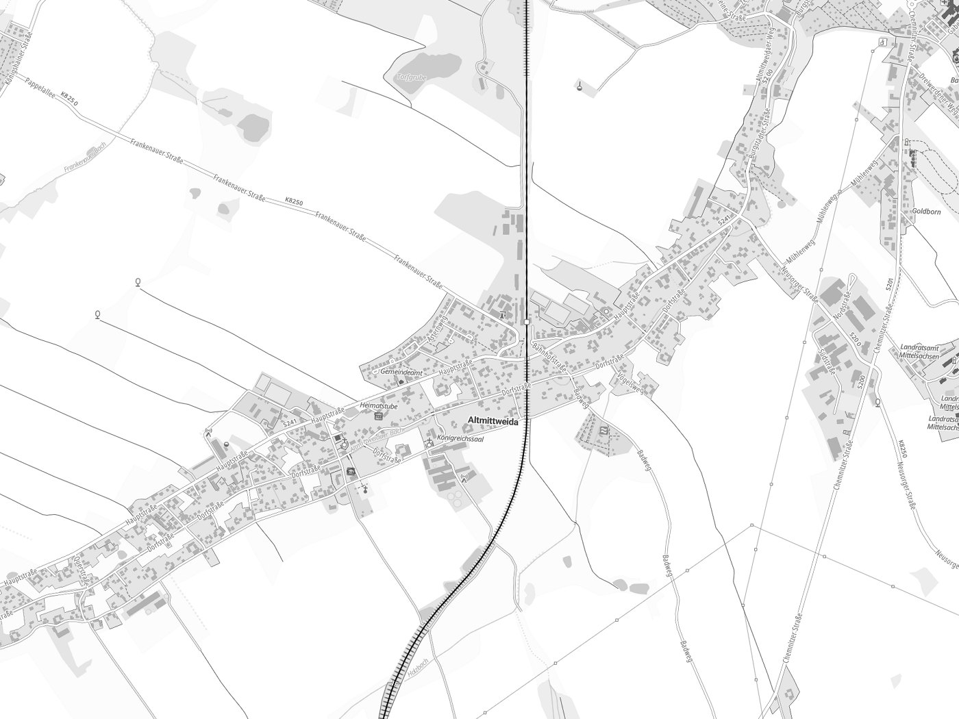 Kartenausschnitt Altmittweida mit Gewässern