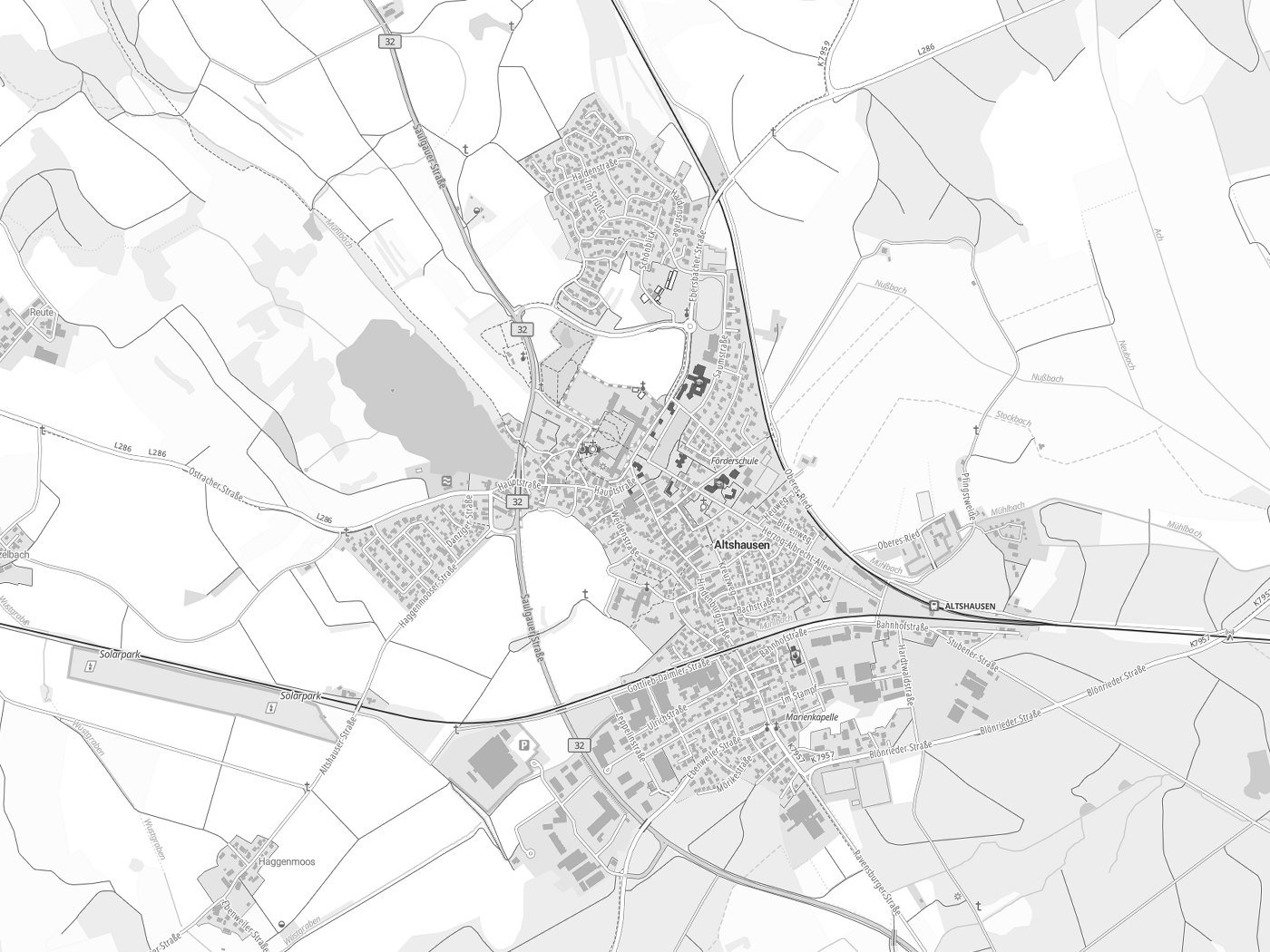 Kartenausschnitt Altshausen mit Gewässern