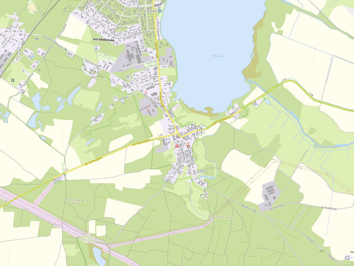 Kartenausschnitt Am Mellensee mit Gewässern