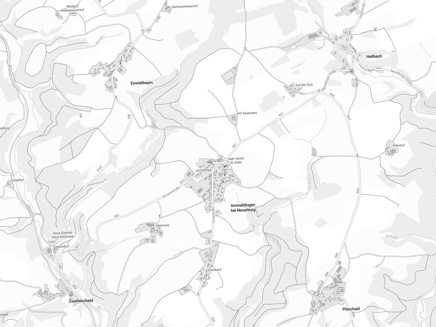Kartenausschnitt Ammeldingen bei Neuerburg mit Gewässern