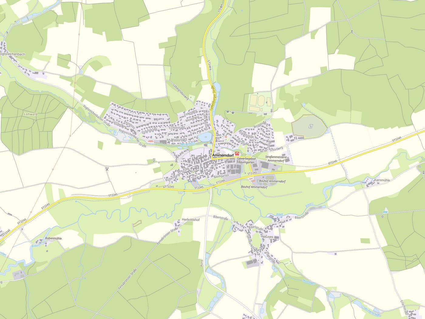 Kartenausschnitt Ammerndorf mit Gewässern
