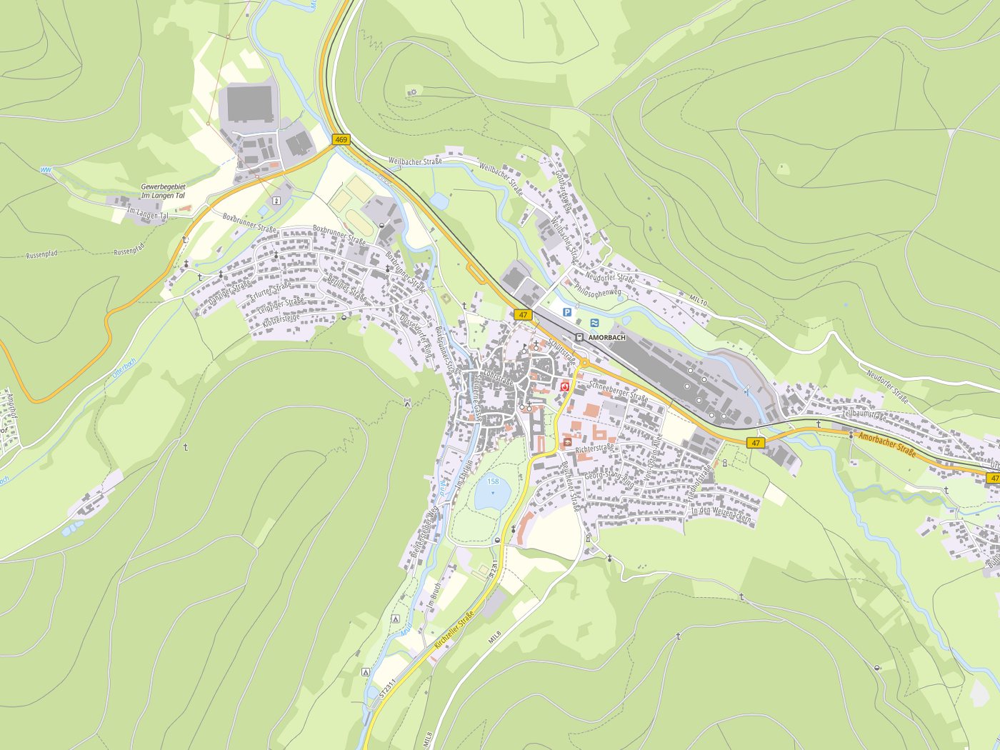 Kartenausschnitt Amorbach mit Gewässern