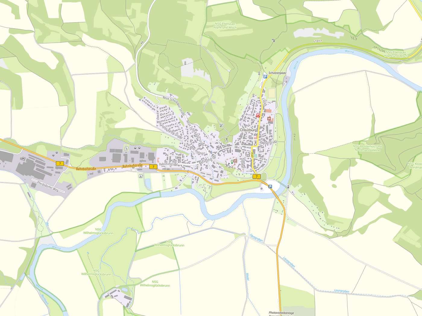 Kartenausschnitt Amt Creuzburg mit Gewässern