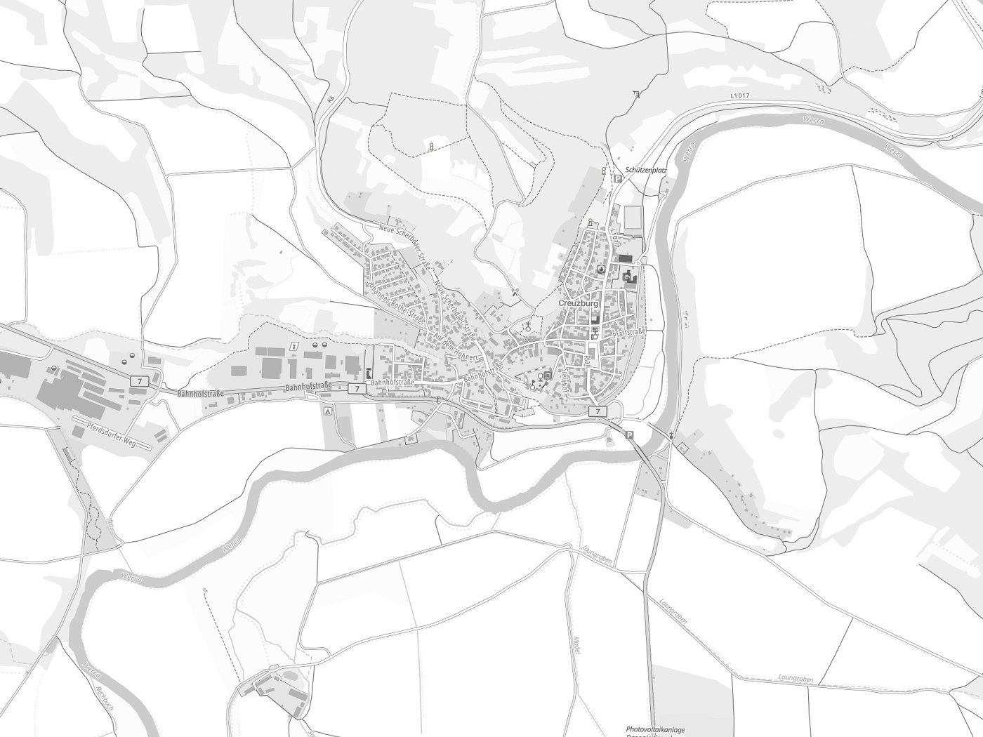 Kartenausschnitt Amt Creuzburg mit Gewässern