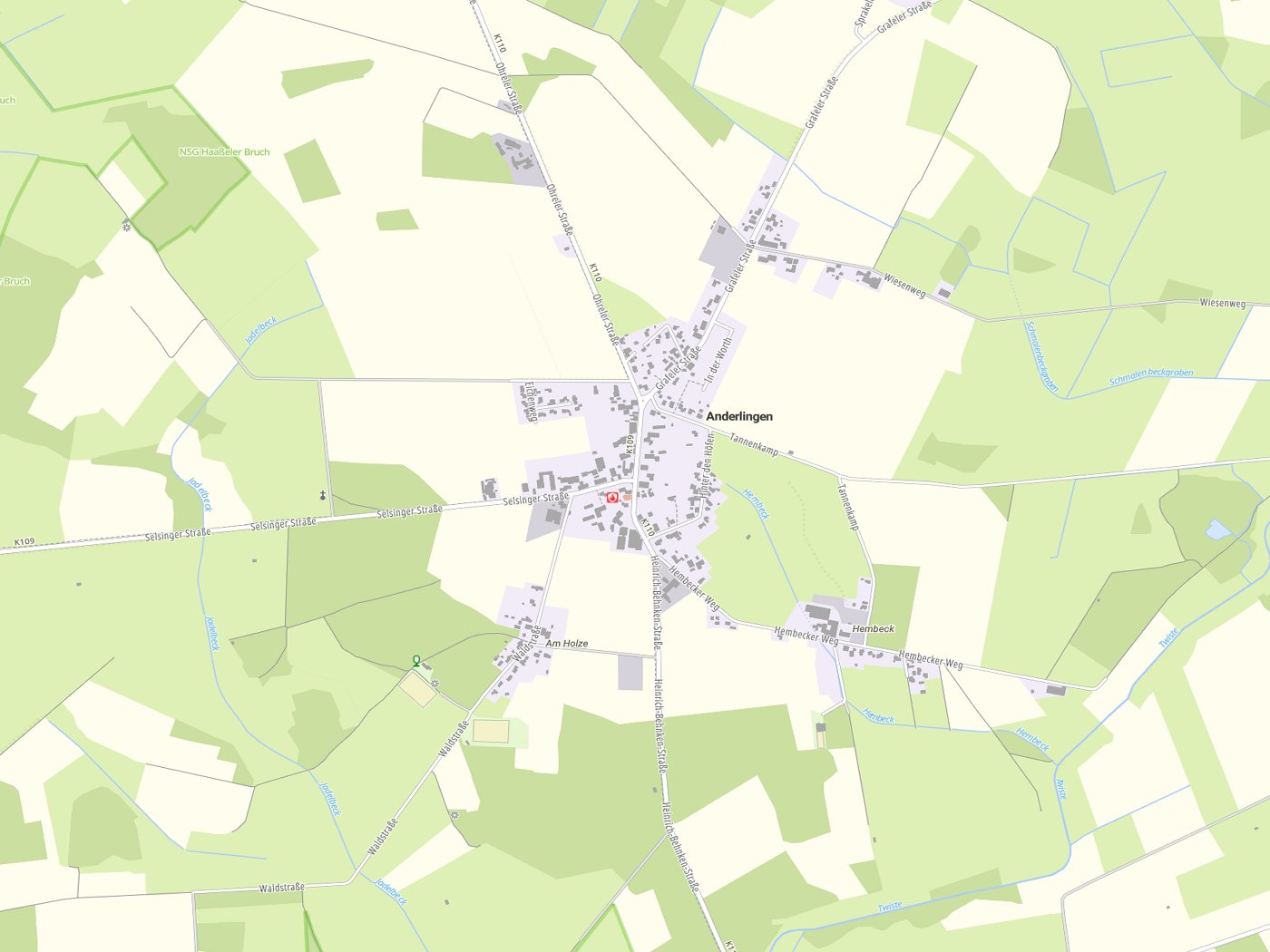 Kartenausschnitt Anderlingen mit Gewässern