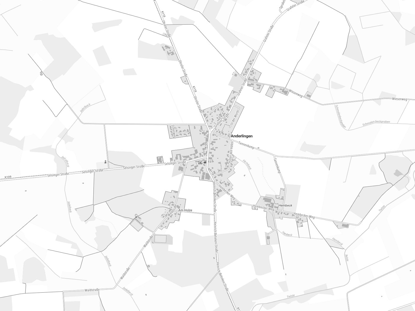 Kartenausschnitt Anderlingen mit Gewässern