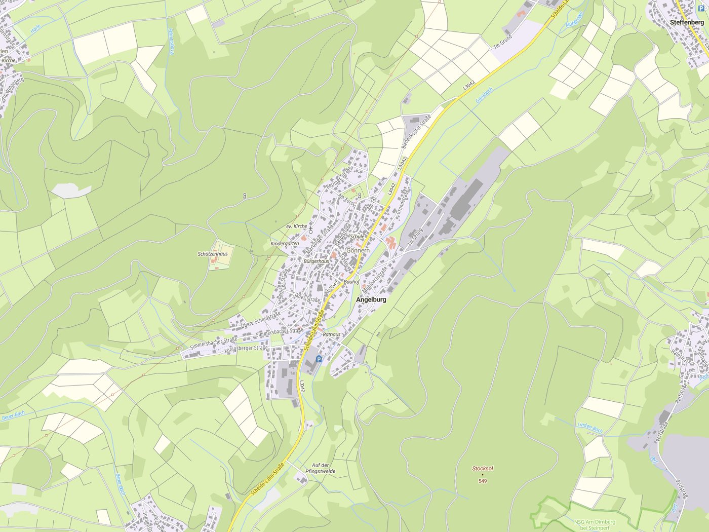 Kartenausschnitt Angelburg mit Gewässern