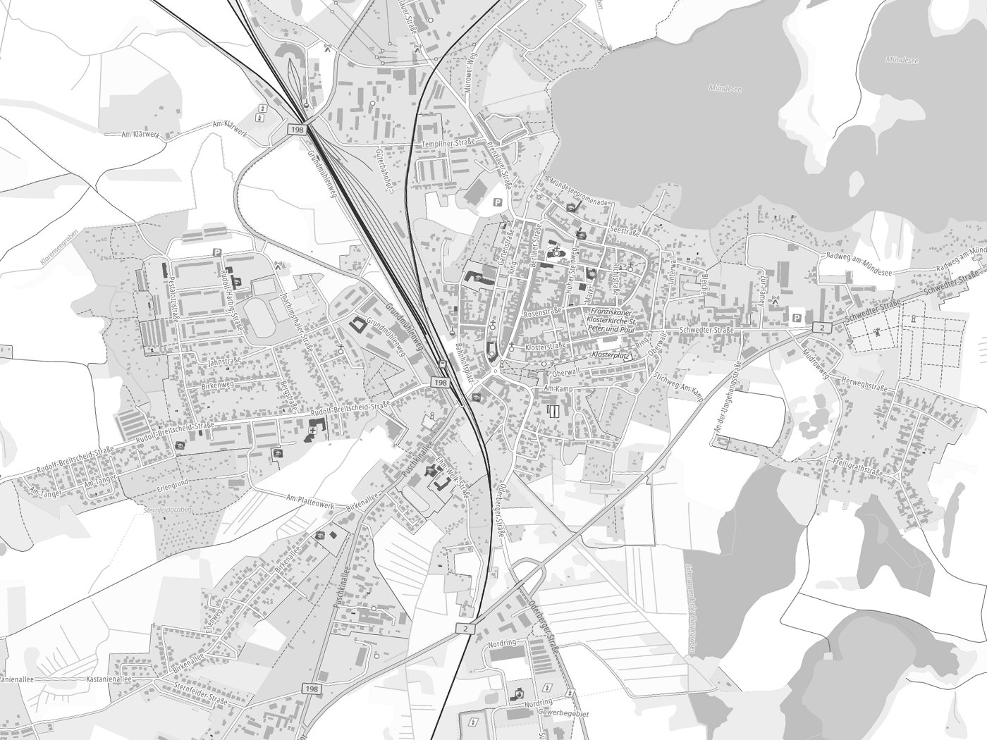 Kartenausschnitt Angermünde mit Gewässern