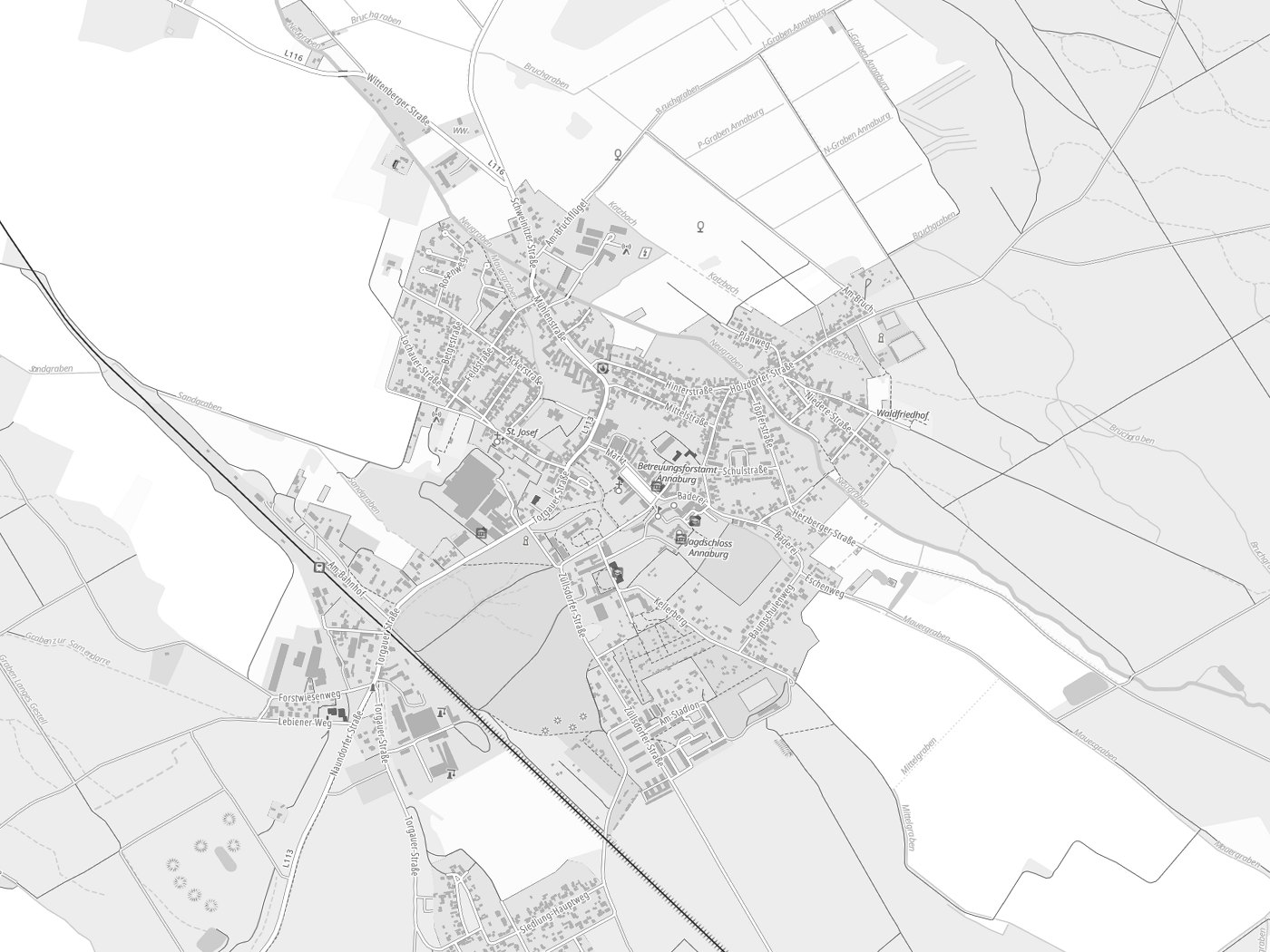 Kartenausschnitt Annaburg mit Gewässern