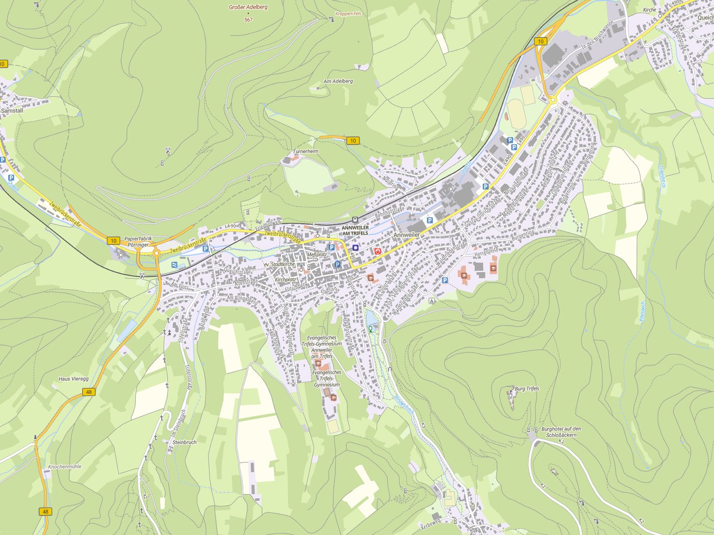 Kartenausschnitt Annweiler am Trifels mit Gewässern