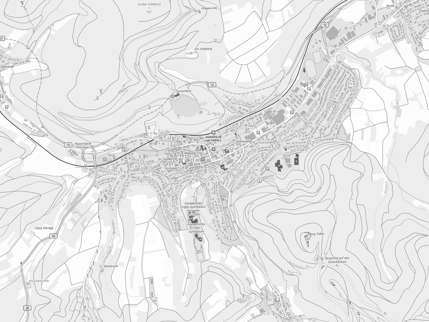 Kartenausschnitt Annweiler am Trifels mit Gewässern