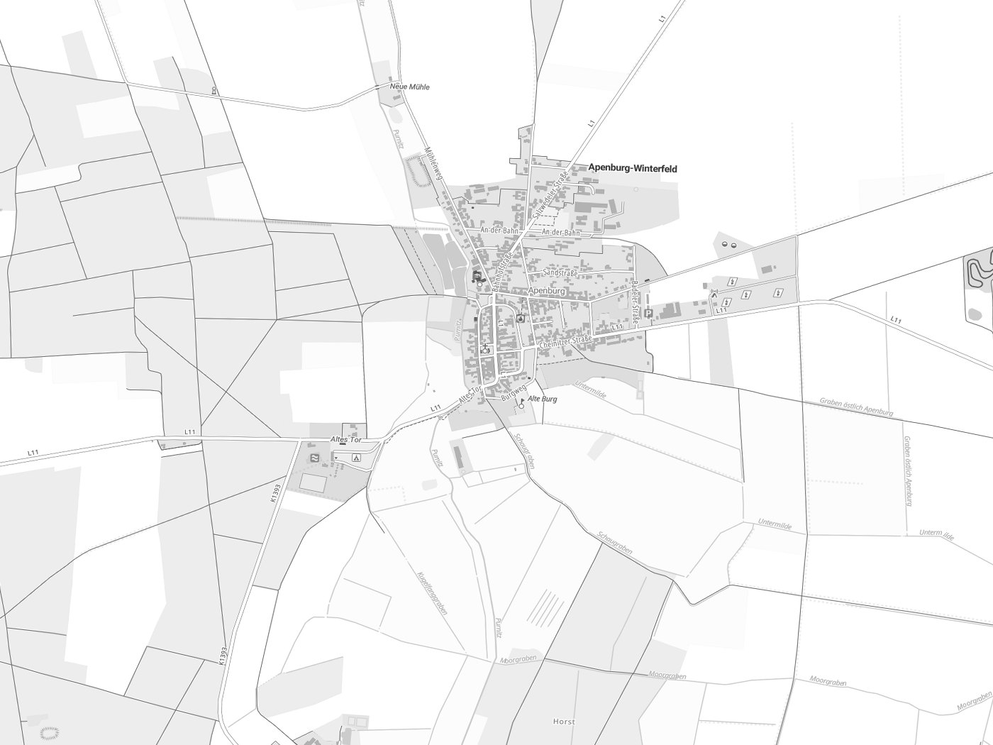 Kartenausschnitt Apenburg-Winterfeld mit Gewässern