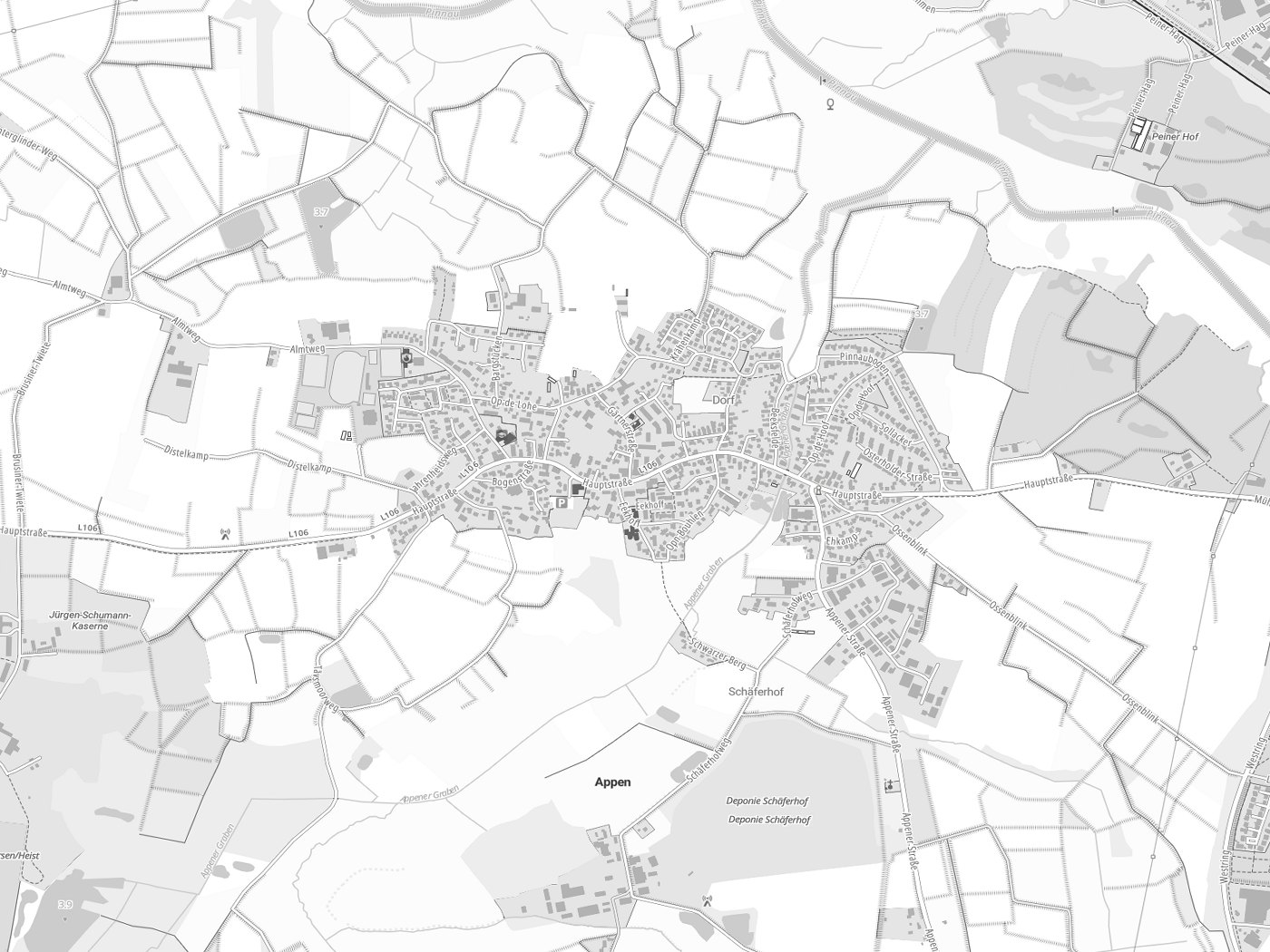 Kartenausschnitt Appen mit Gewässern
