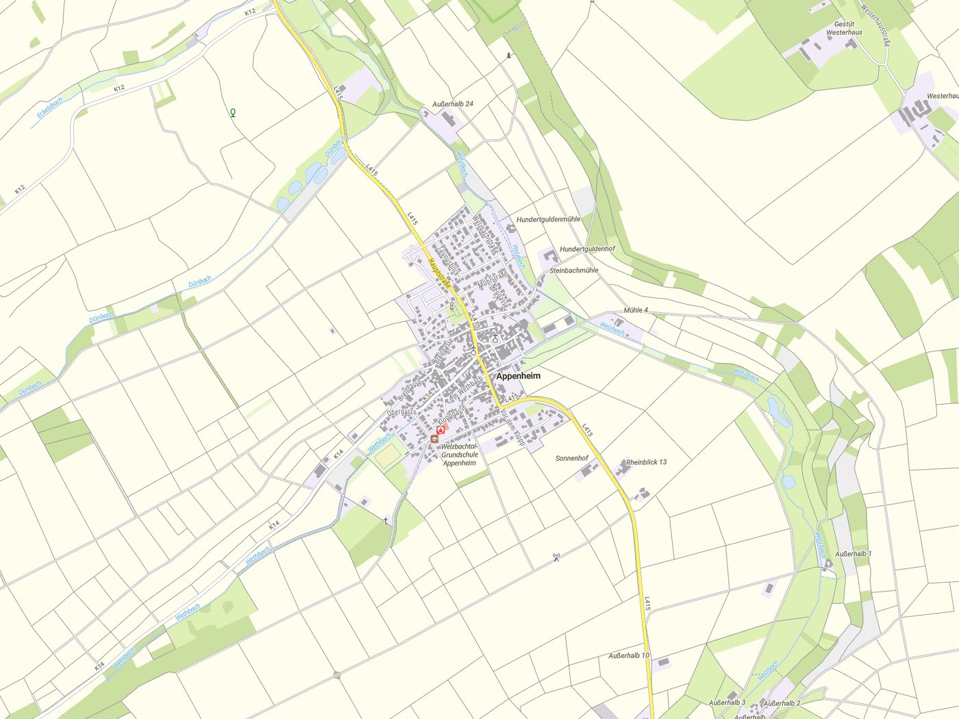 Kartenausschnitt Appenheim mit Gewässern