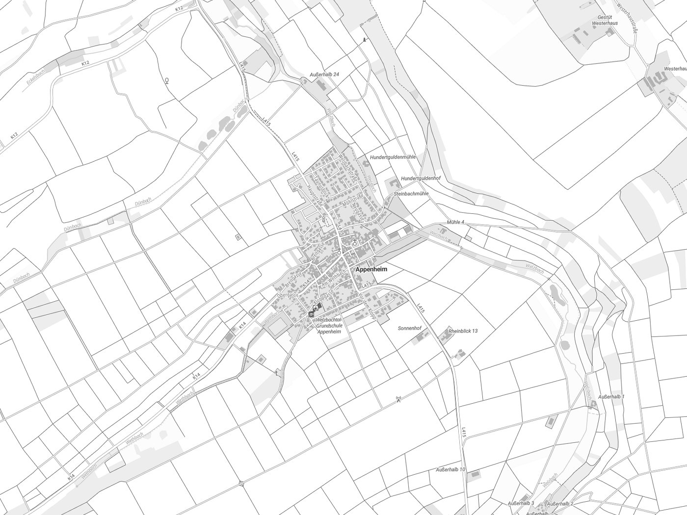 Kartenausschnitt Appenheim mit Gewässern