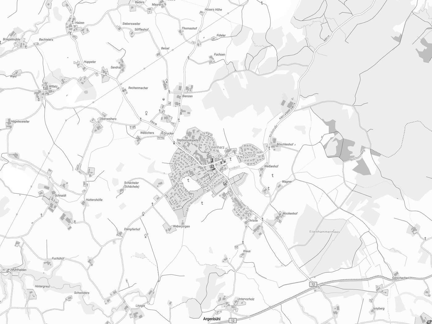 Kartenausschnitt Argenbühl mit Gewässern