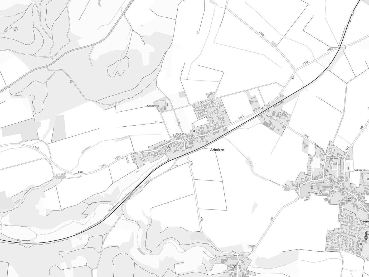 Kartenausschnitt Arholzen mit Gewässern