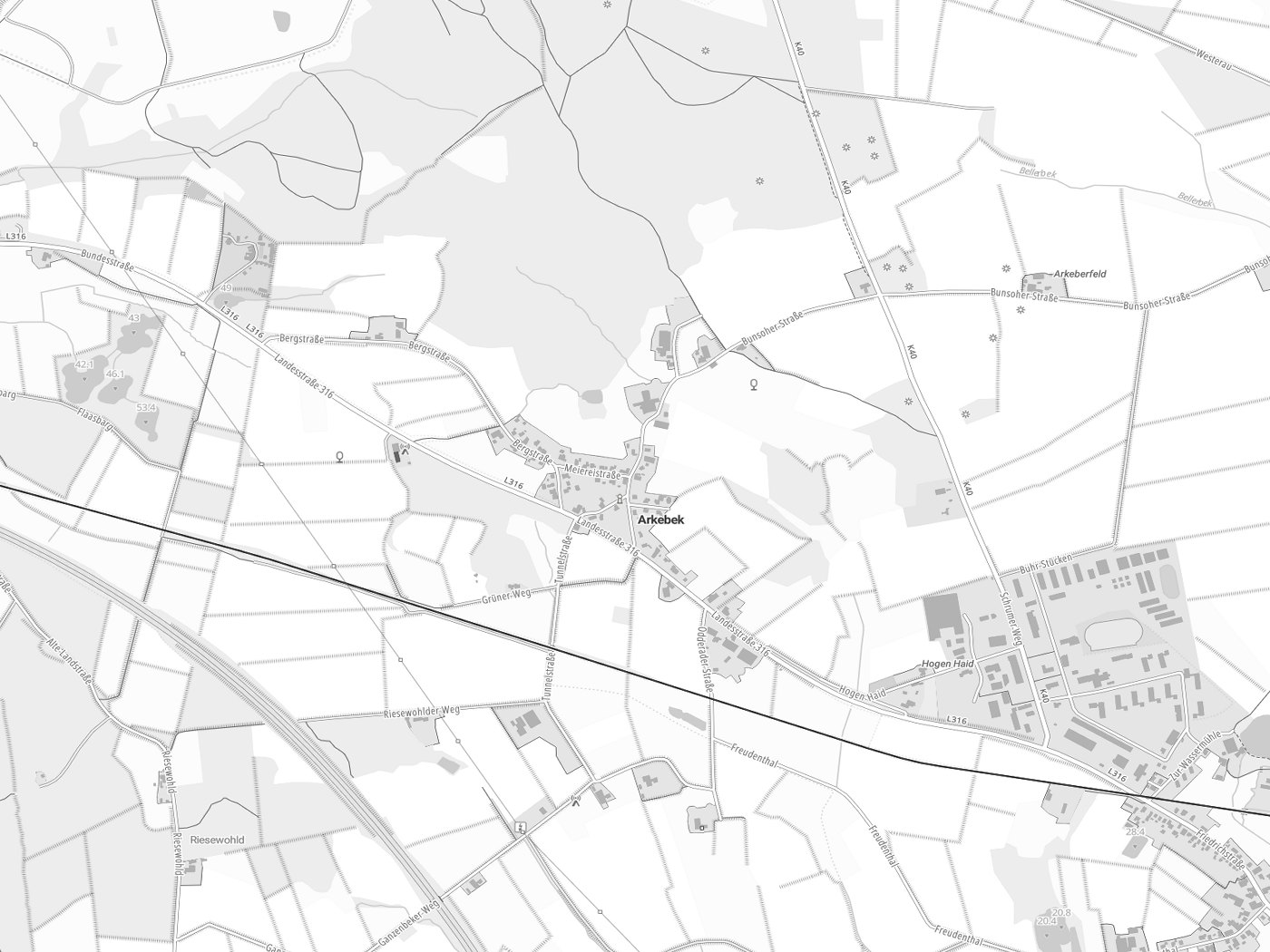 Kartenausschnitt Arkebek mit Gewässern