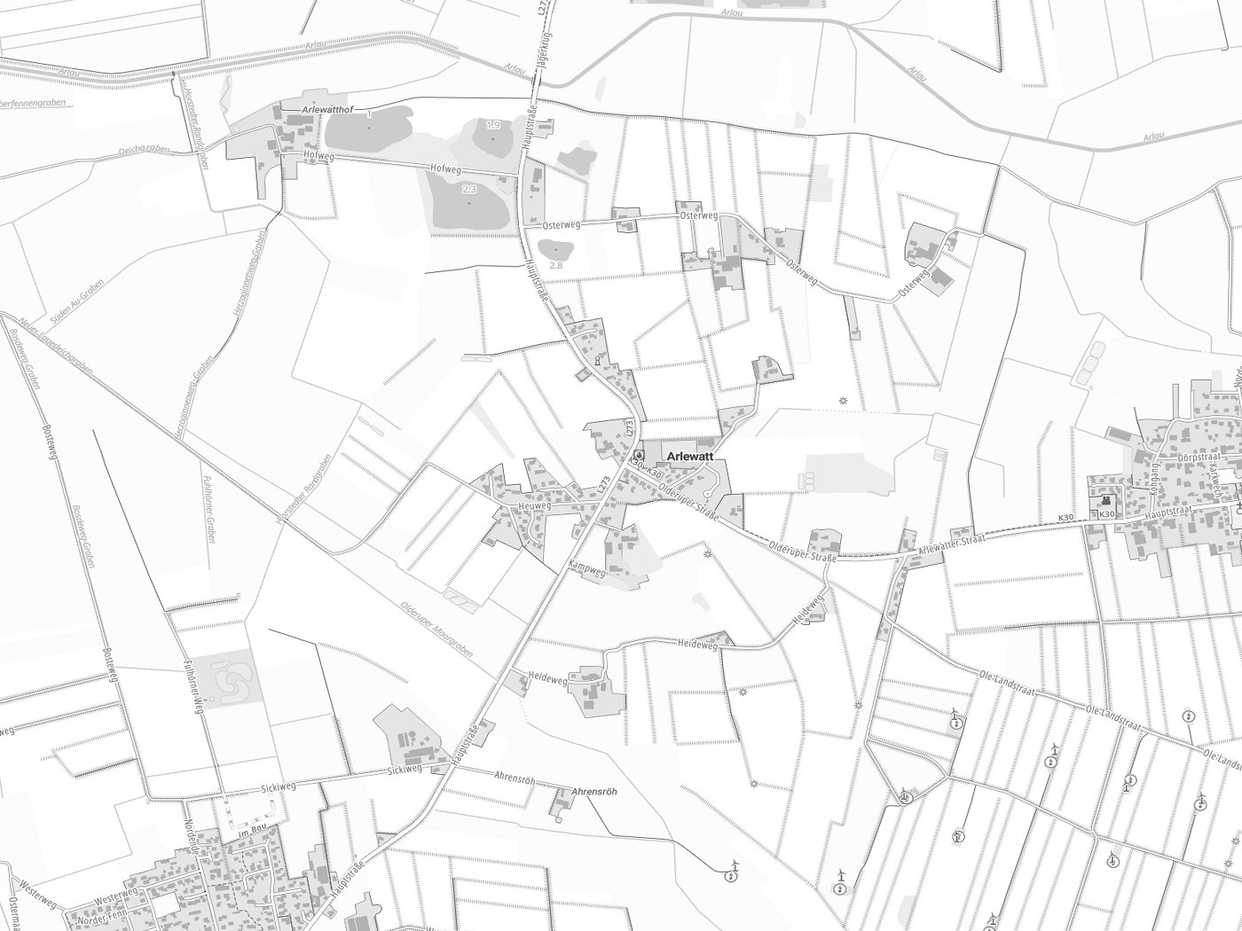 Kartenausschnitt Arlewatt mit Gewässern