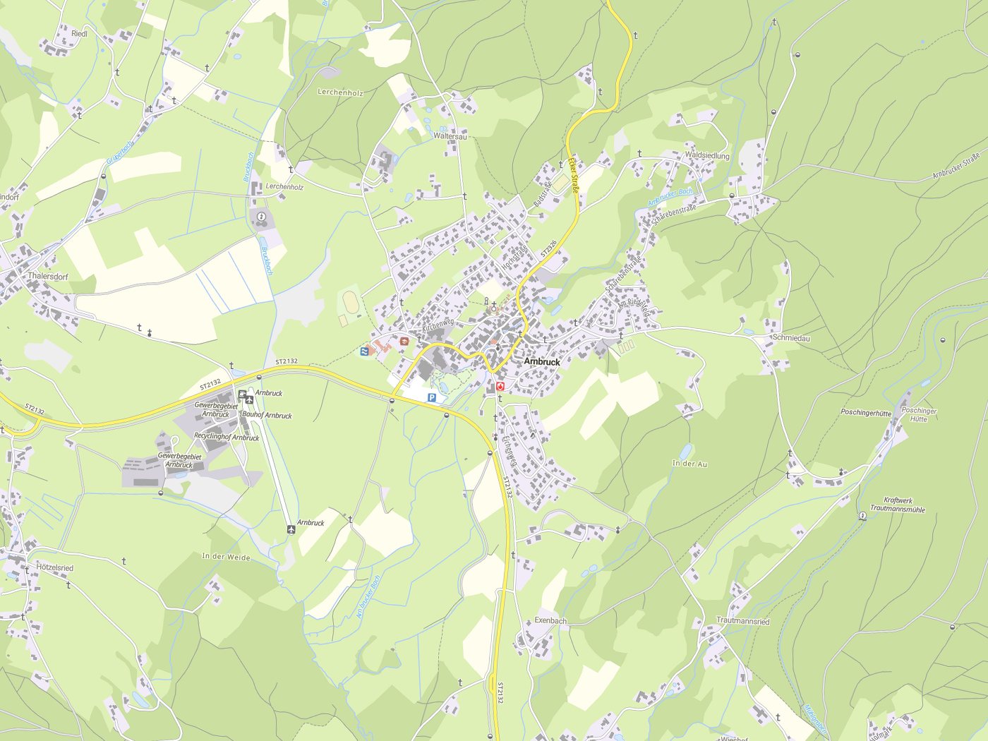 Kartenausschnitt Arnbruck mit Gewässern