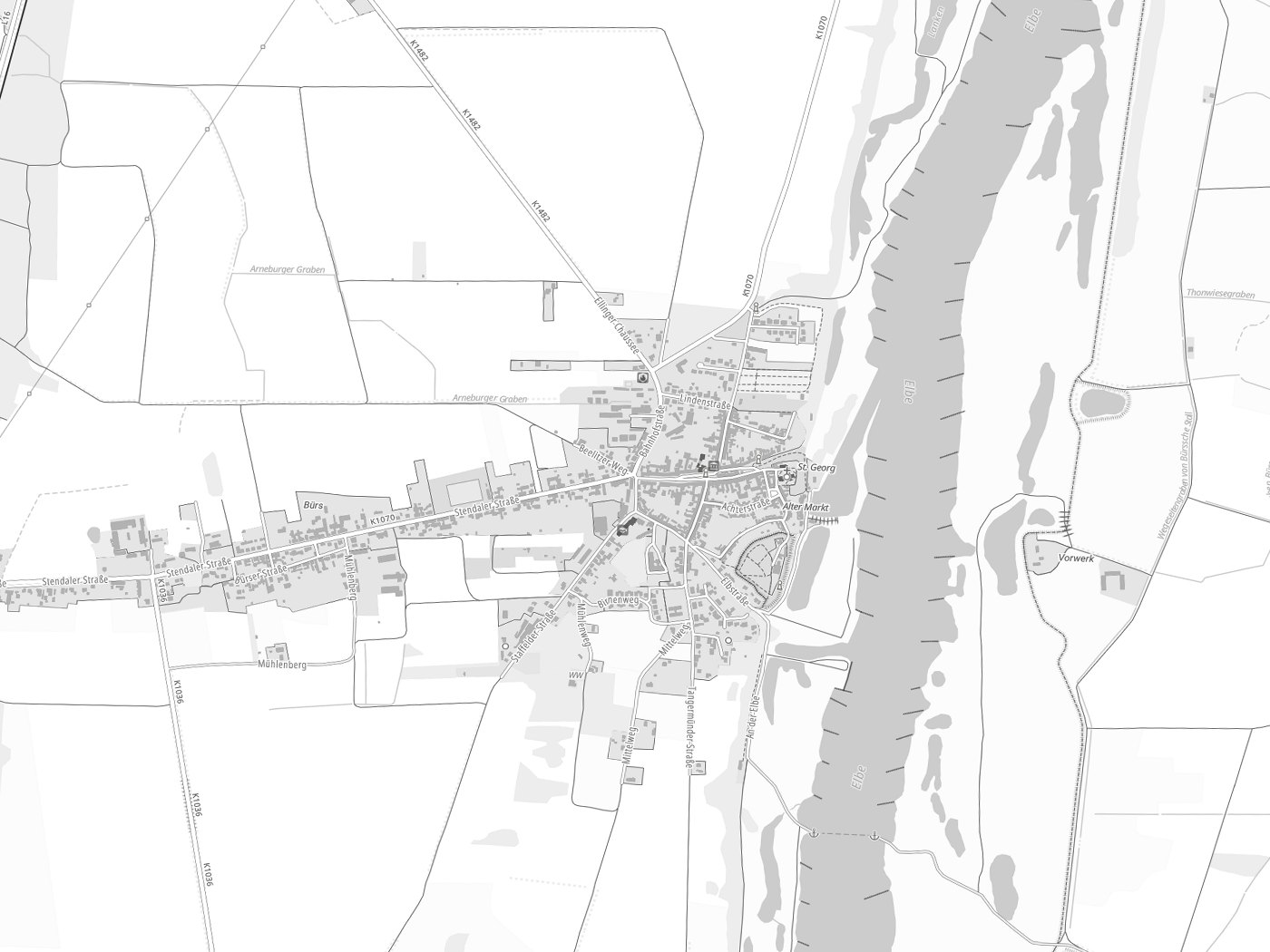 Kartenausschnitt Arneburg mit Gewässern