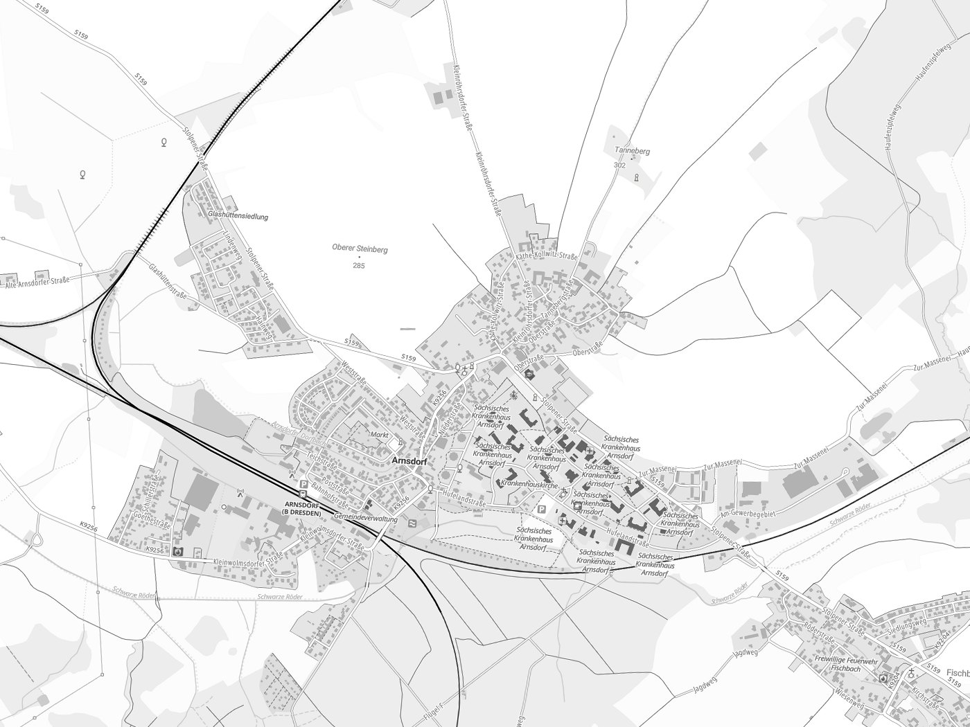 Kartenausschnitt Arnsdorf mit Gewässern