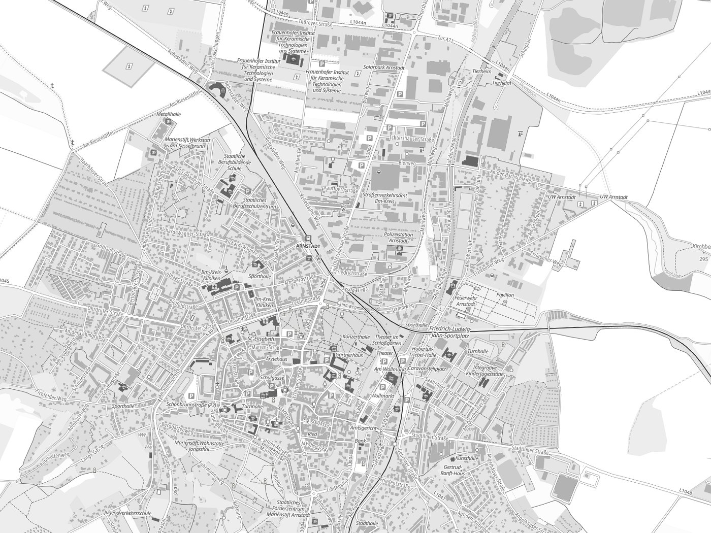 Kartenausschnitt Arnstadt mit Gewässern