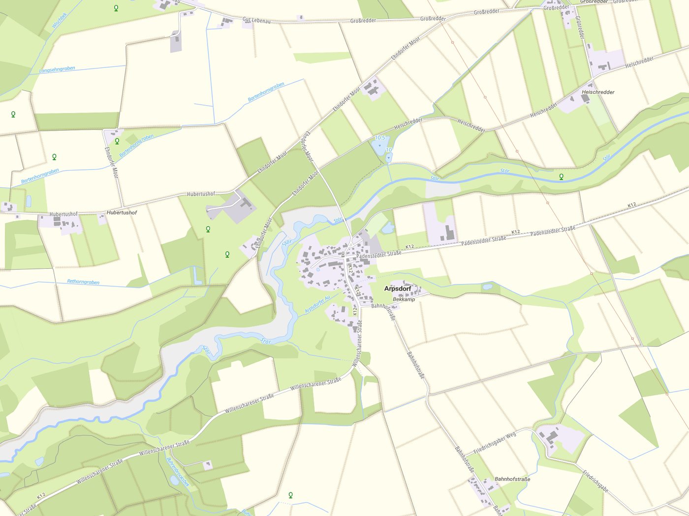 Kartenausschnitt Arpsdorf mit Gewässern
