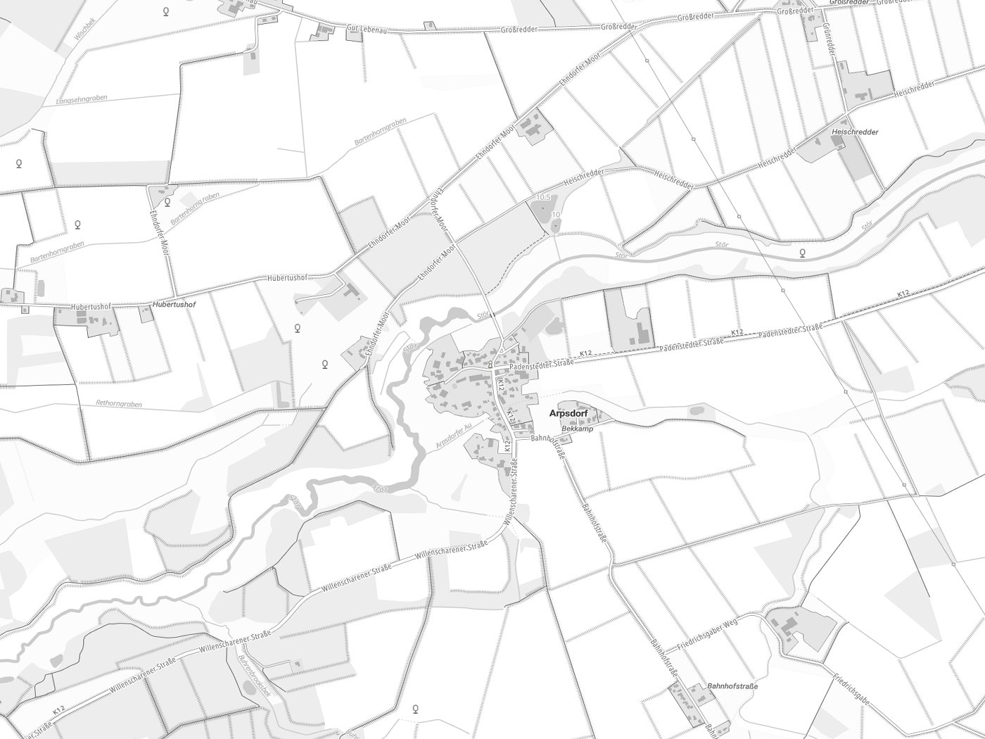 Kartenausschnitt Arpsdorf mit Gewässern