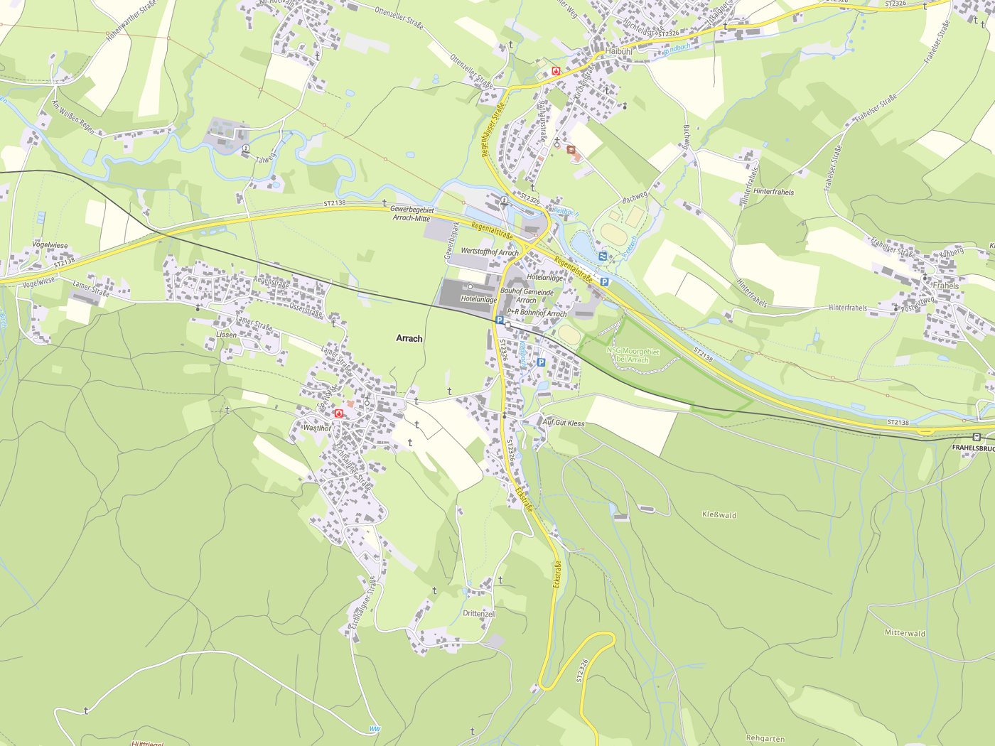 Kartenausschnitt Arrach mit Gewässern