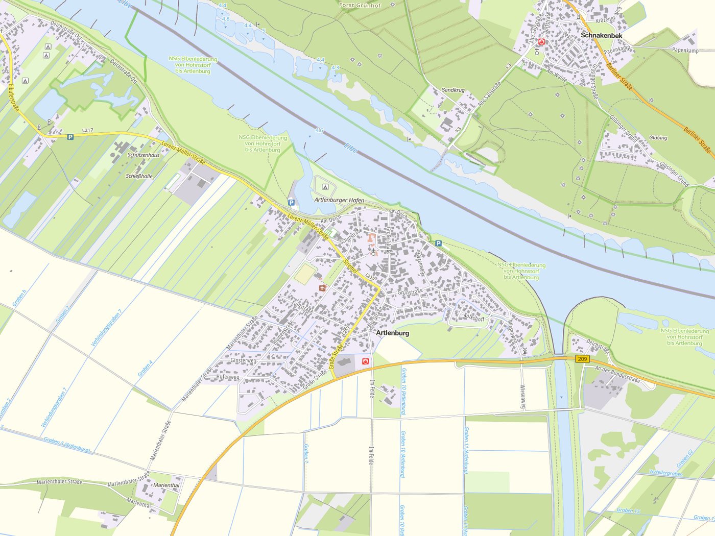 Kartenausschnitt Artlenburg mit Gewässern
