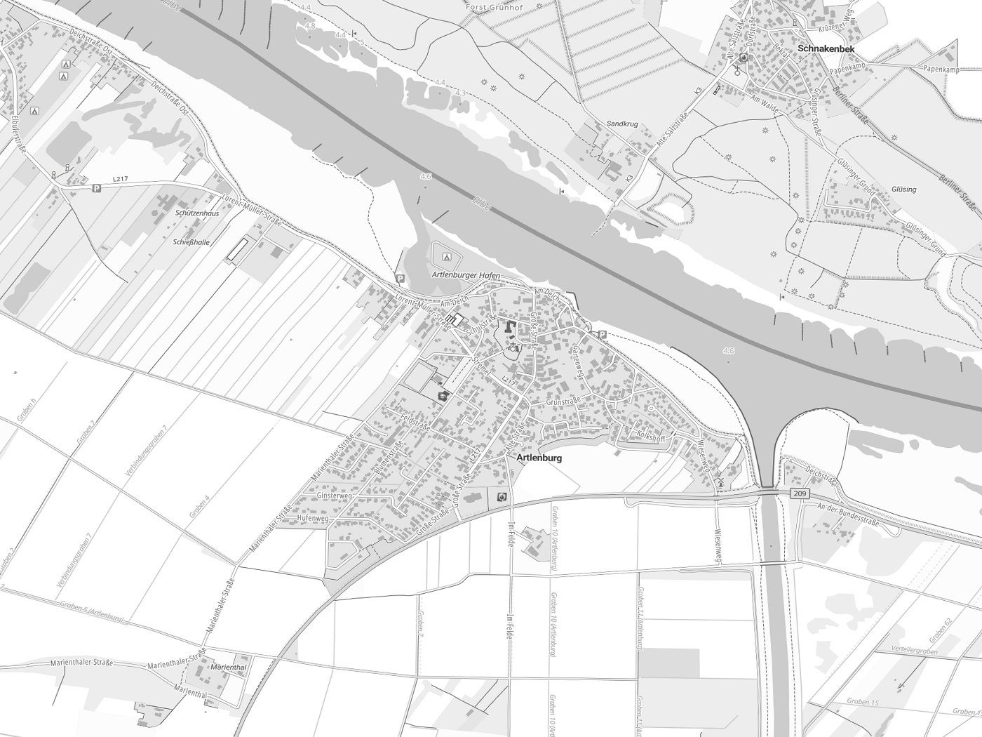 Kartenausschnitt Artlenburg mit Gewässern