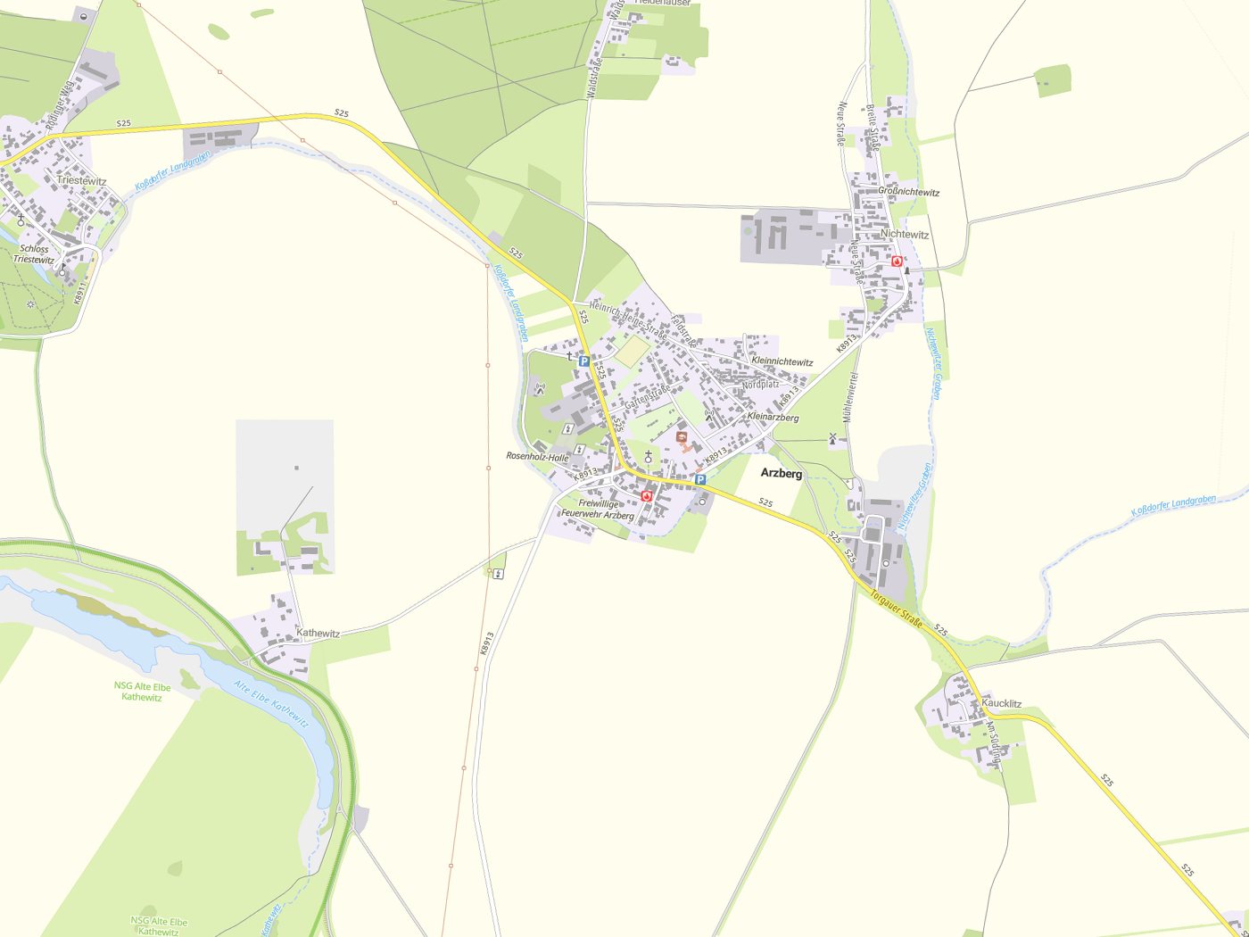 Kartenausschnitt Arzberg mit Gewässern