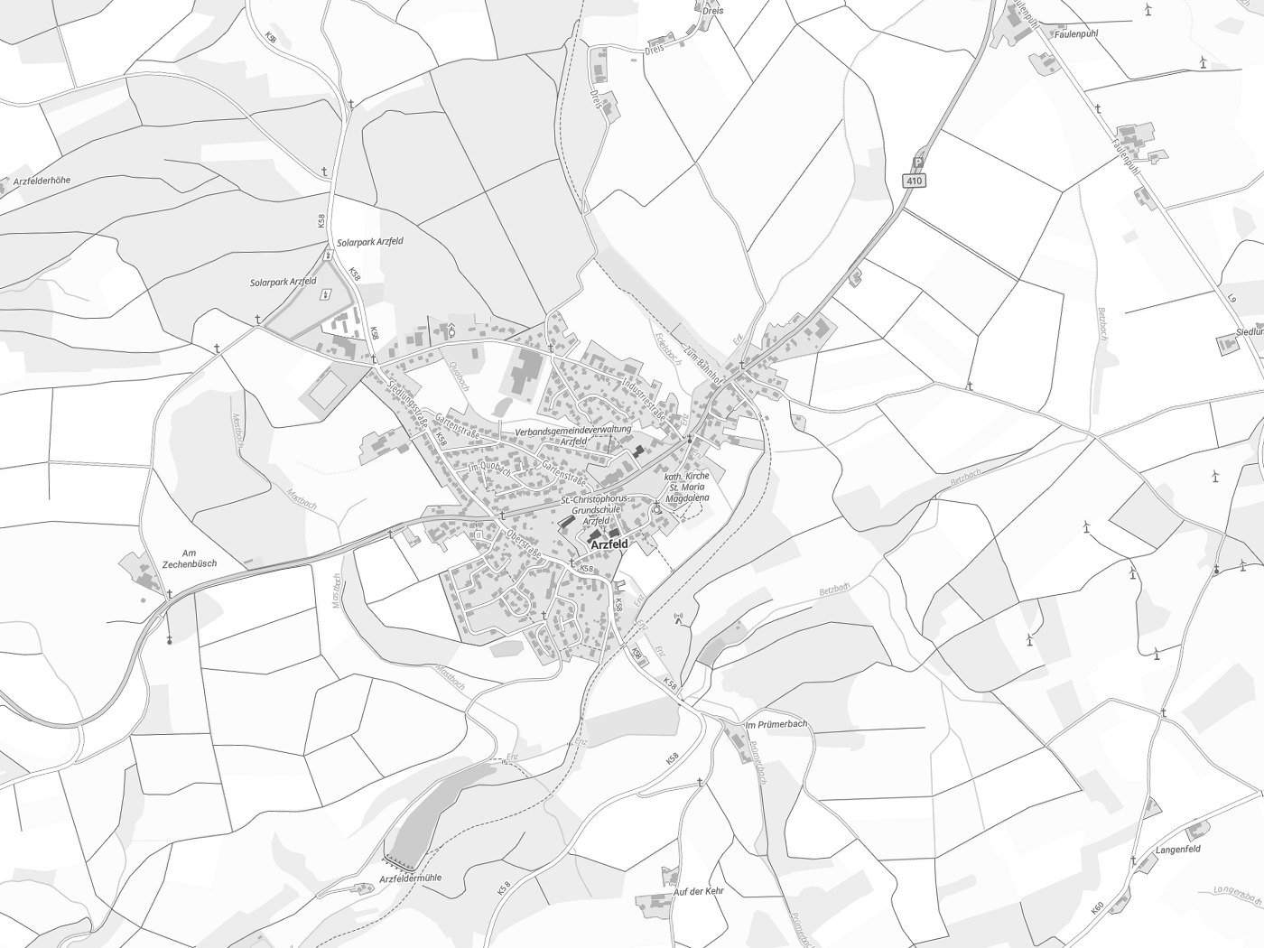 Kartenausschnitt Arzfeld mit Gewässern
