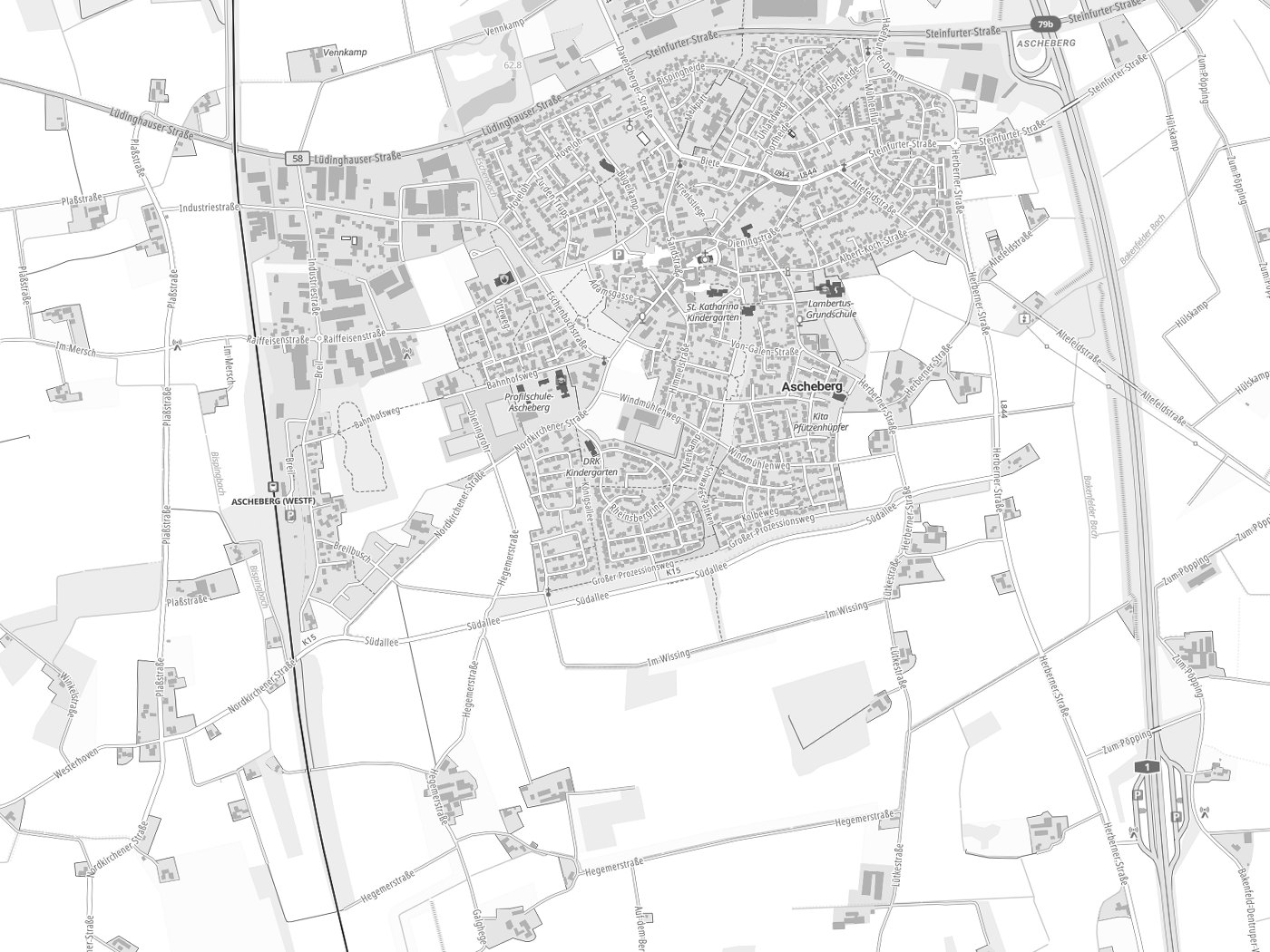 Kartenausschnitt Ascheberg mit Gewässern