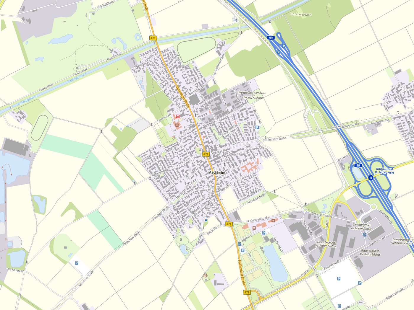 Kartenausschnitt Aschheim mit Gewässern