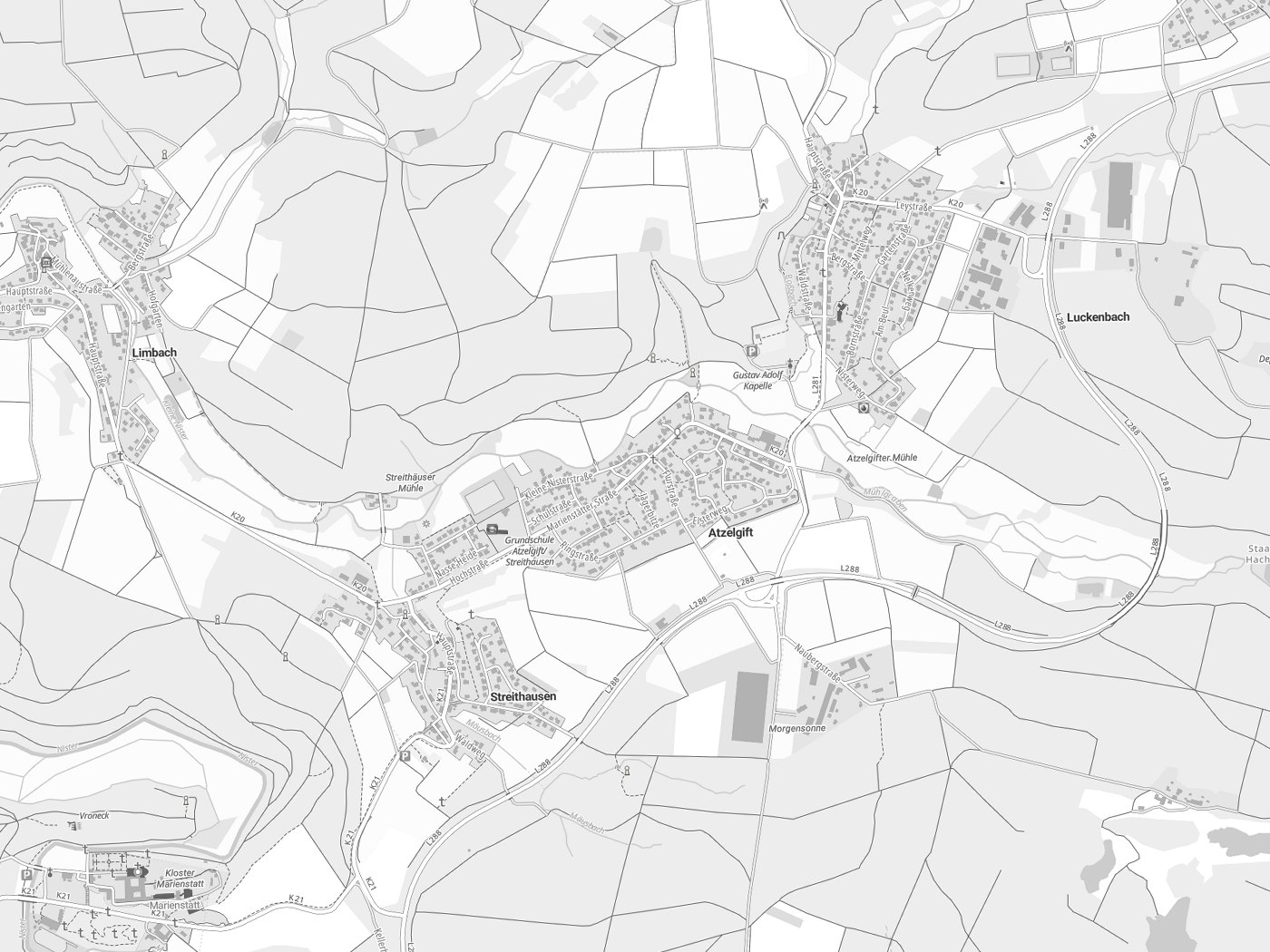 Kartenausschnitt Atzelgift mit Gewässern