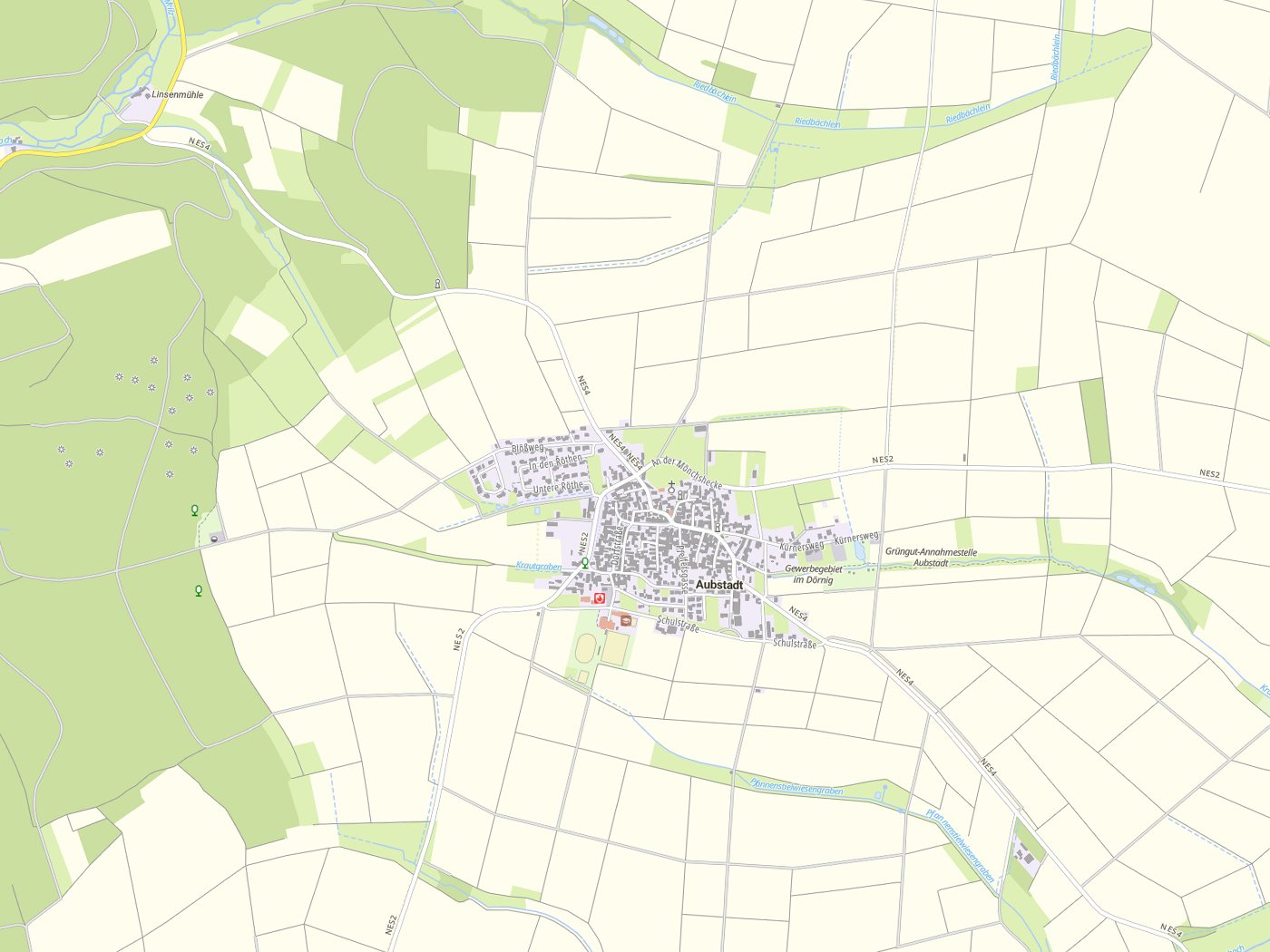 Kartenausschnitt Aubstadt mit Gewässern
