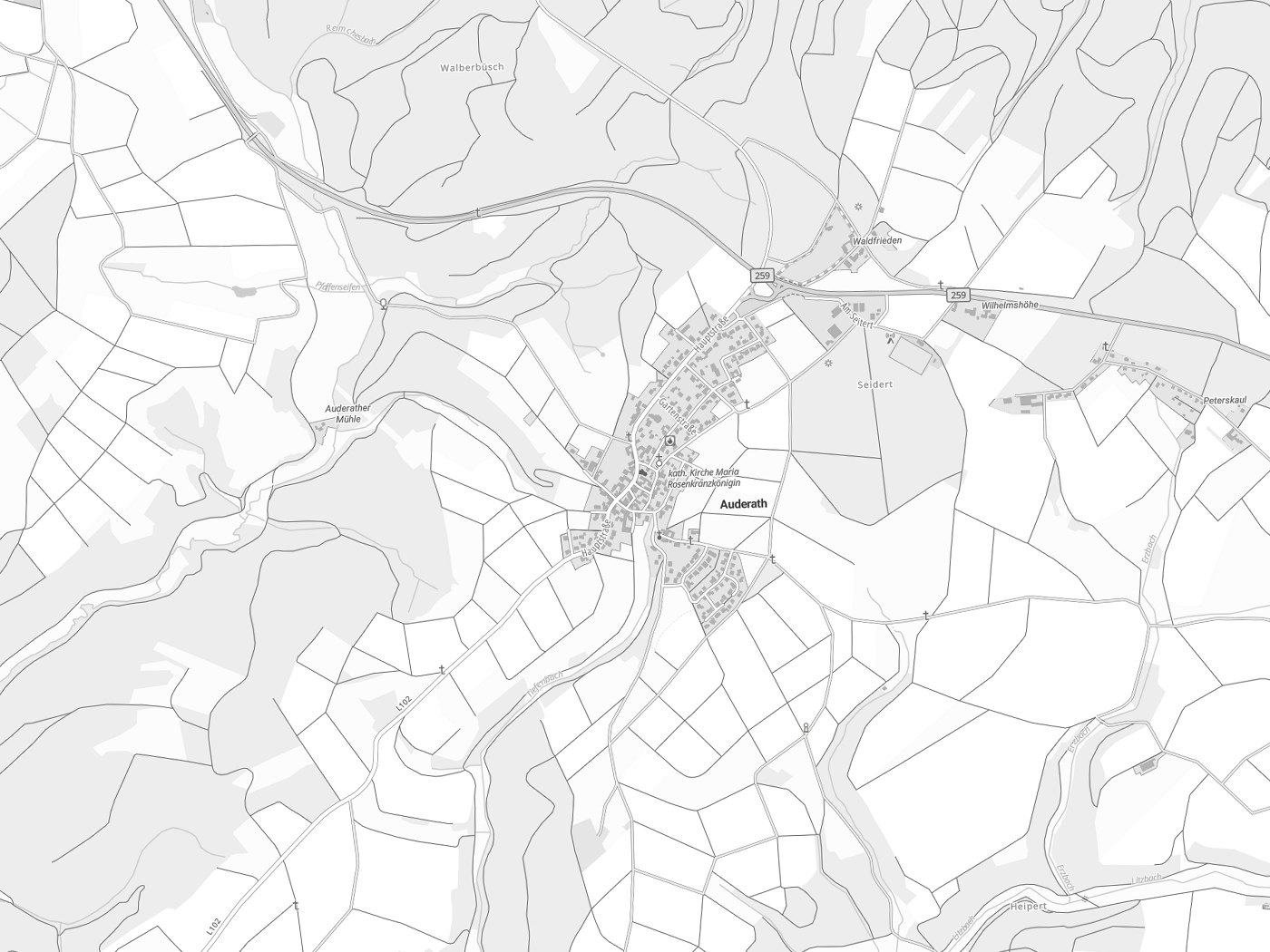 Kartenausschnitt Auderath mit Gewässern