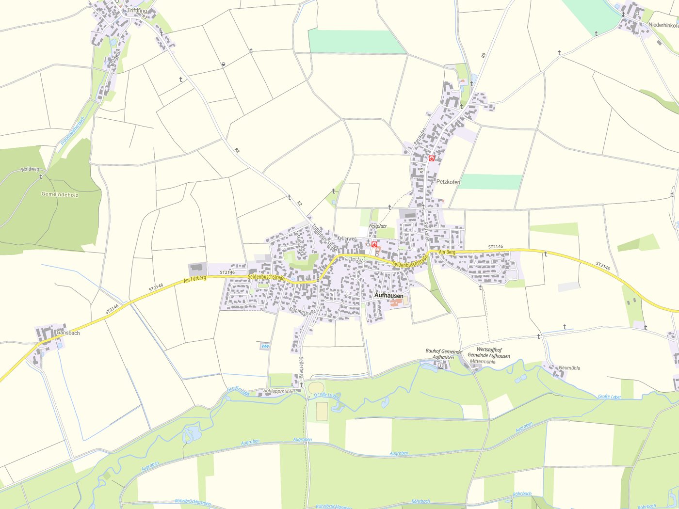 Kartenausschnitt Aufhausen mit Gewässern