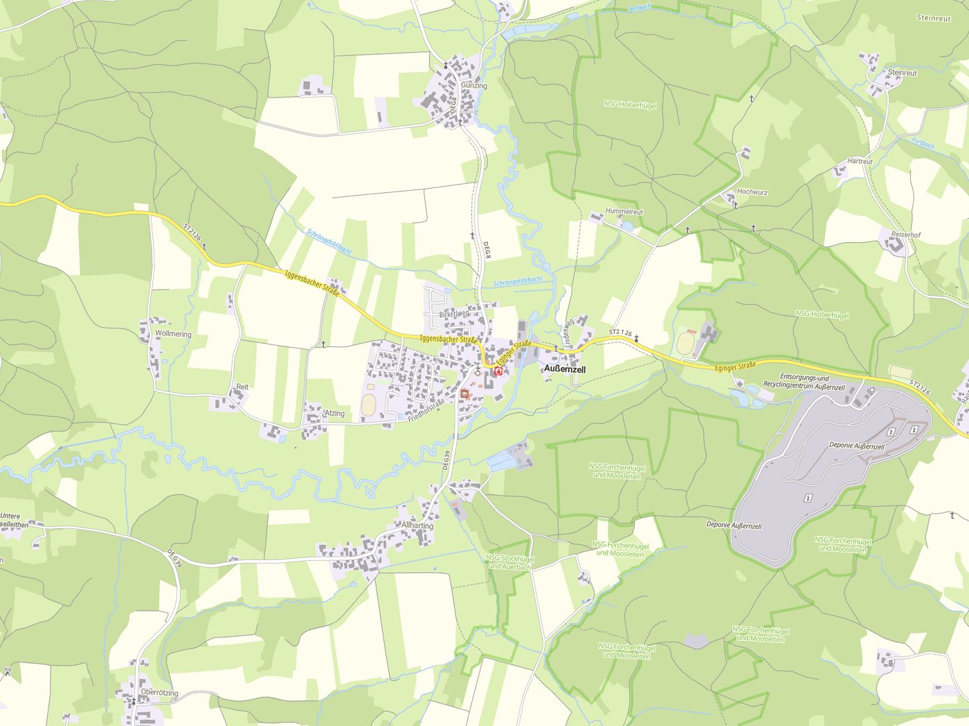 Kartenausschnitt Außernzell mit Gewässern