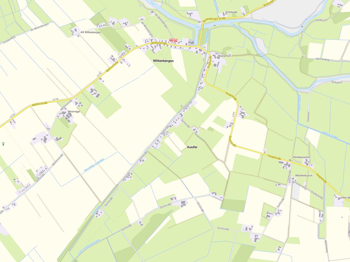 Kartenausschnitt Auufer mit Gewässern