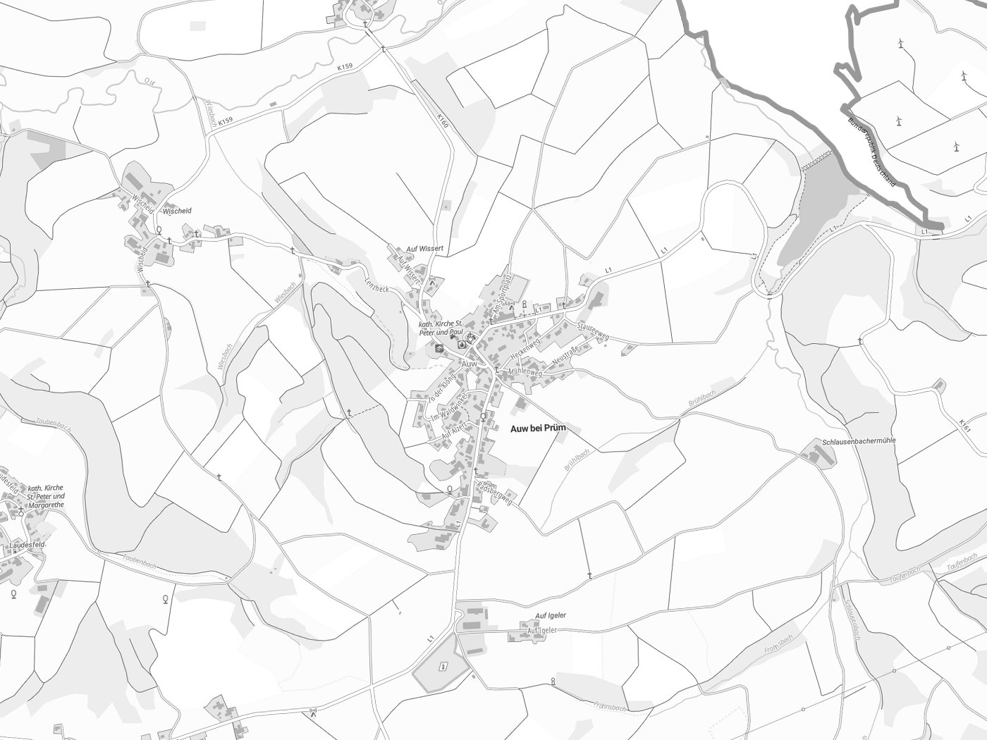 Kartenausschnitt Auw bei Prüm mit Gewässern
