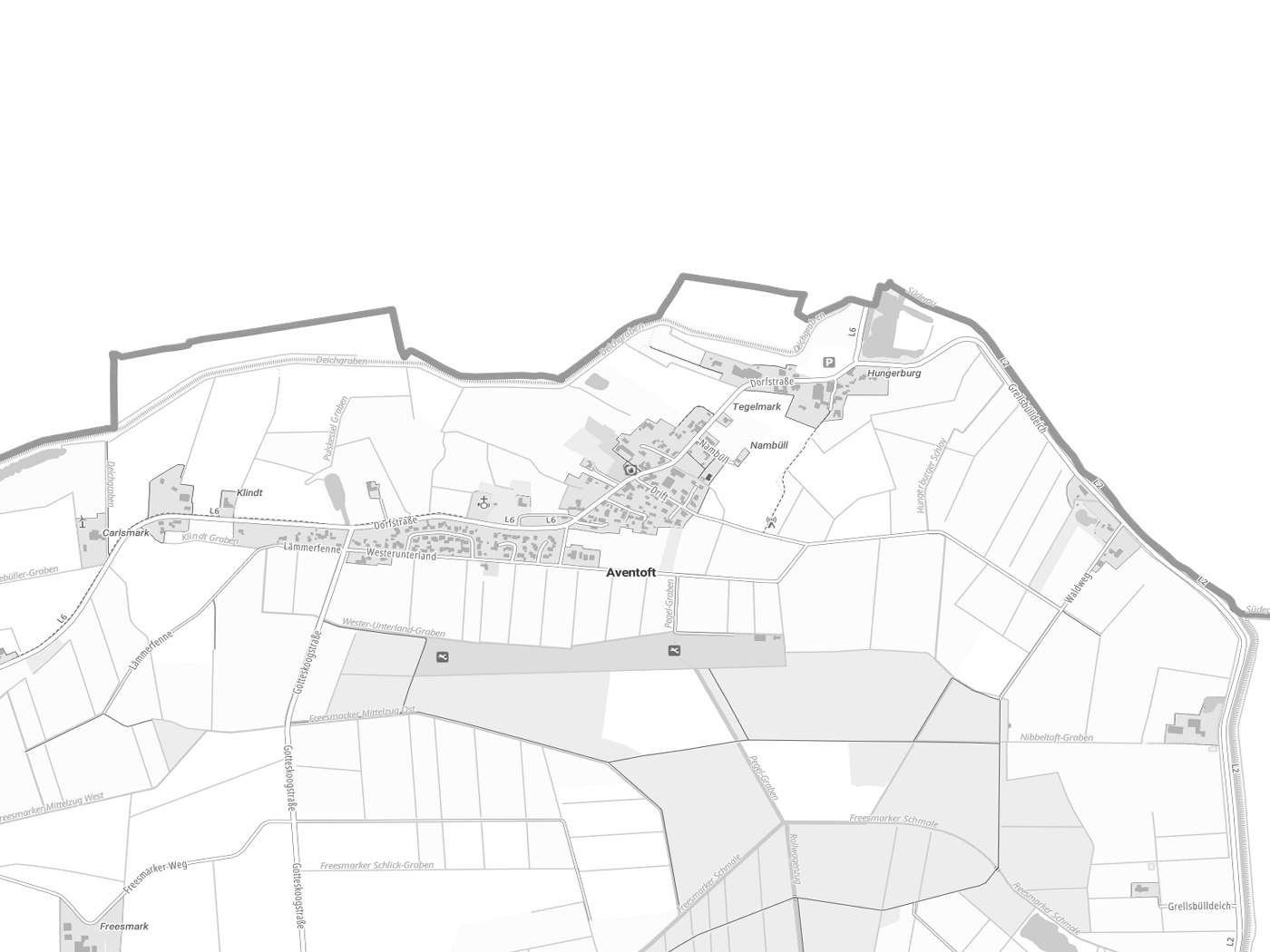 Kartenausschnitt Aventoft mit Gewässern
