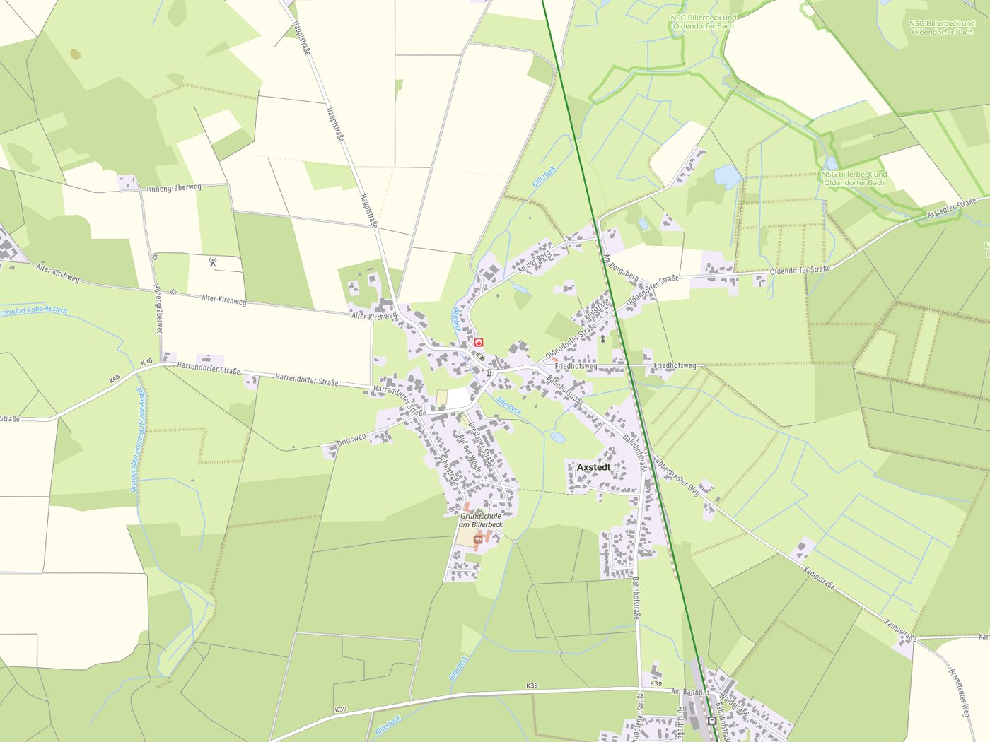 Kartenausschnitt Axstedt mit Gewässern